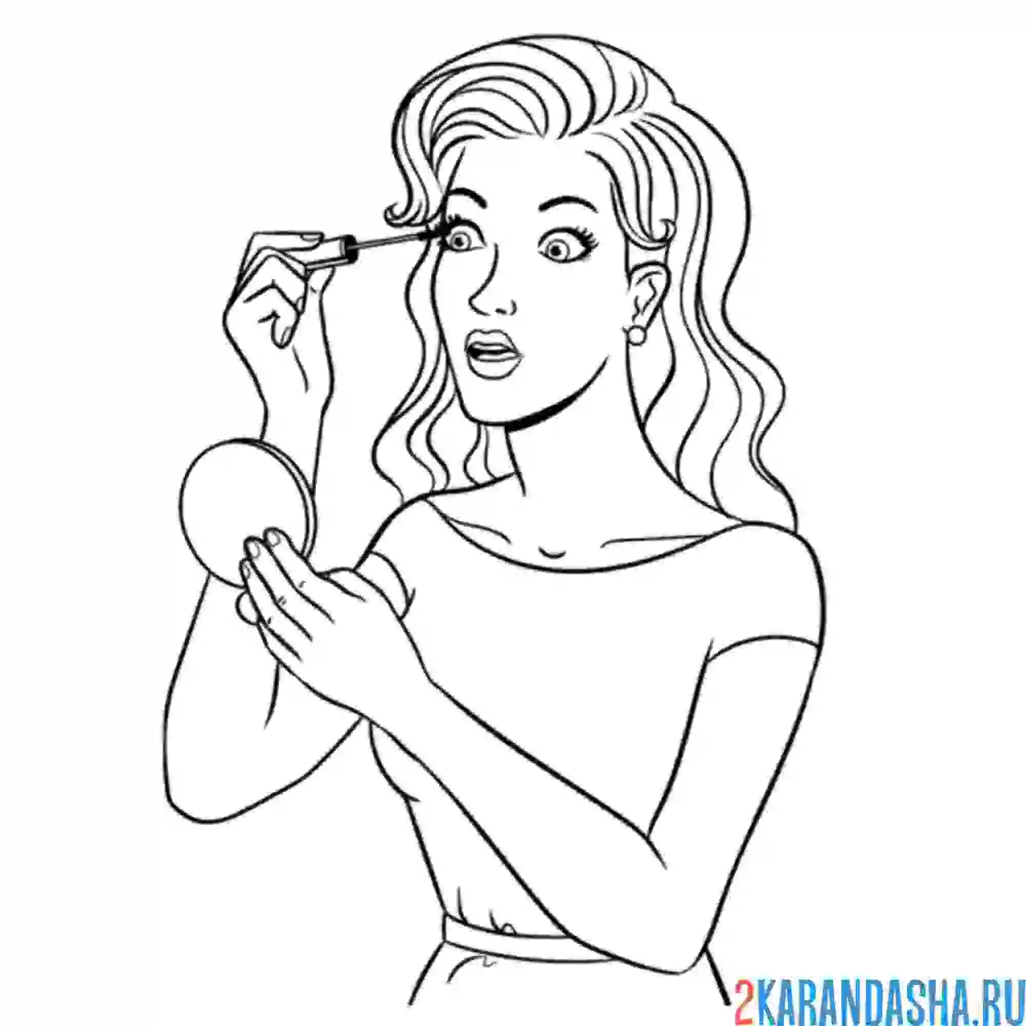 Раскраска девушка красит лицо
