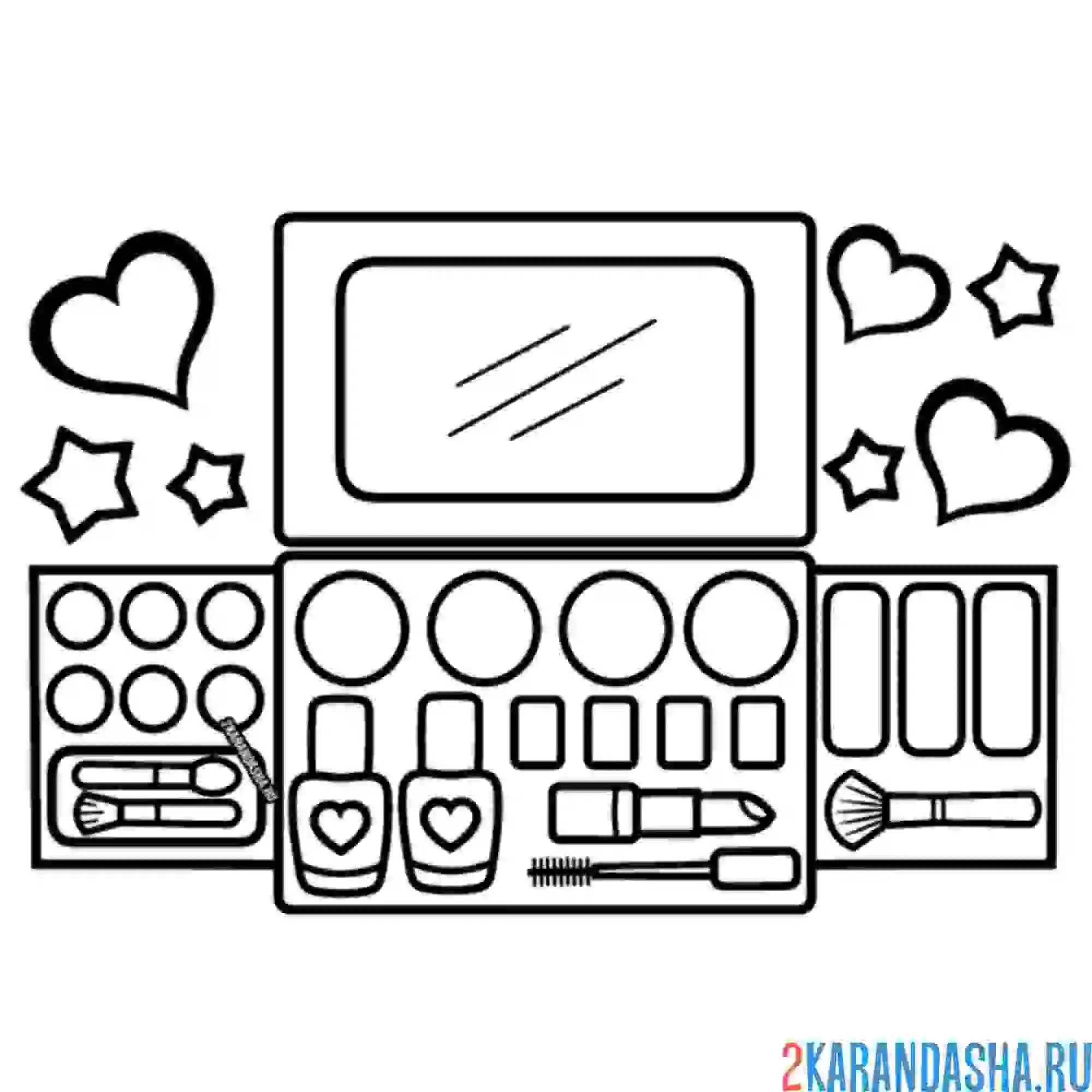 Раскраска большой набор разной косметики