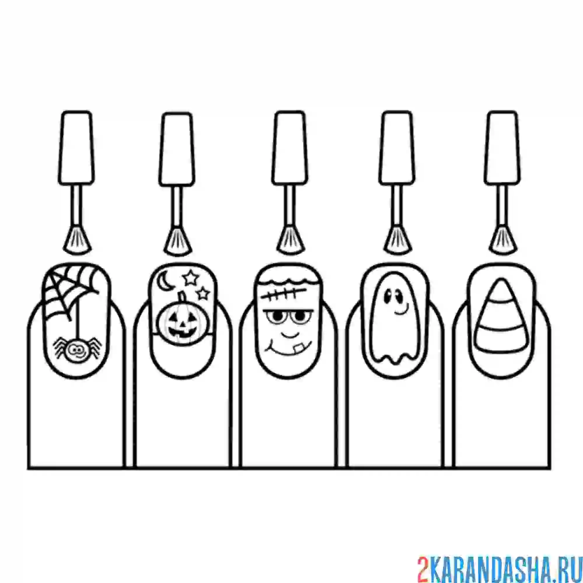 Раскраска рисунок хэллоуин на ногтях