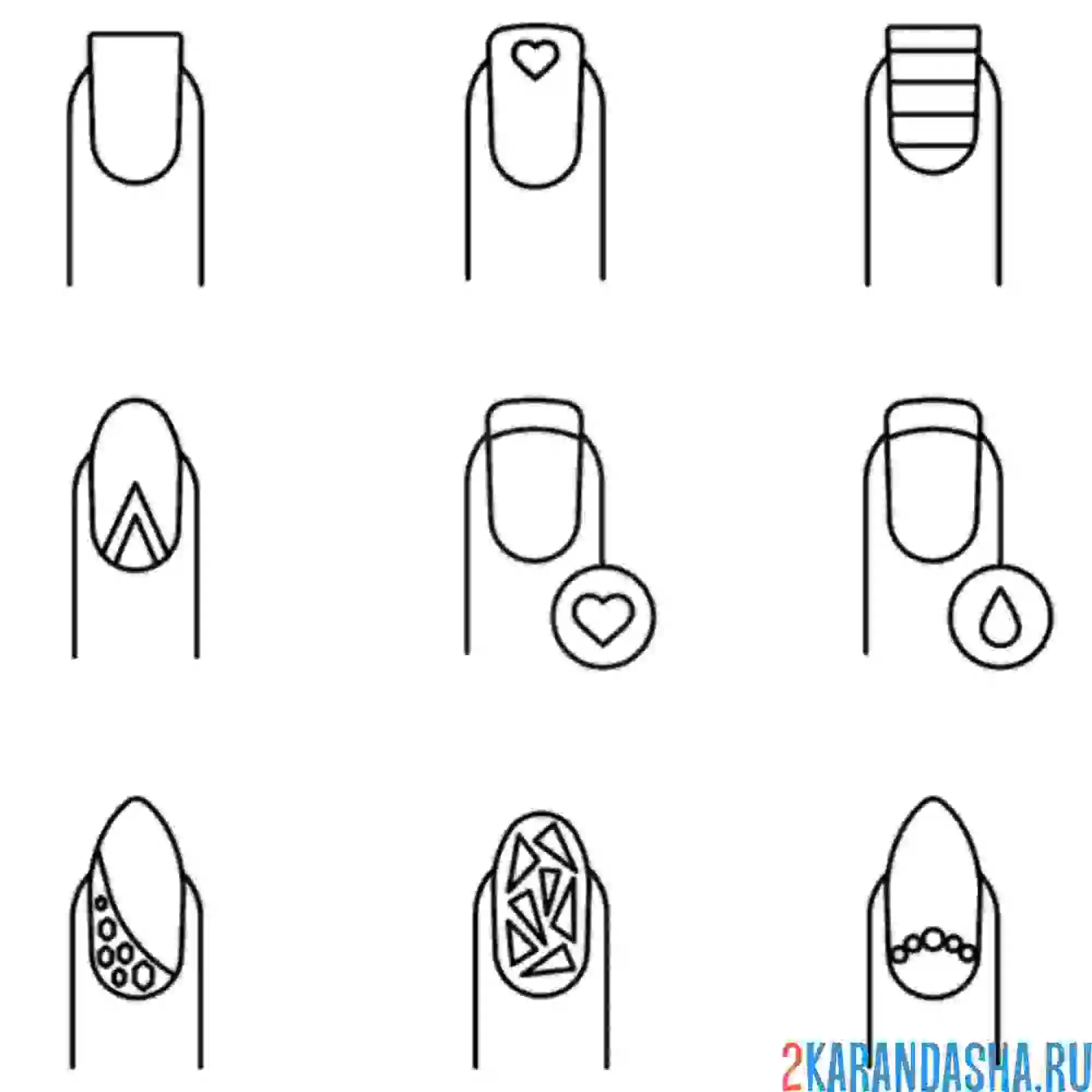 Раскраска разные рисунки на ногтях