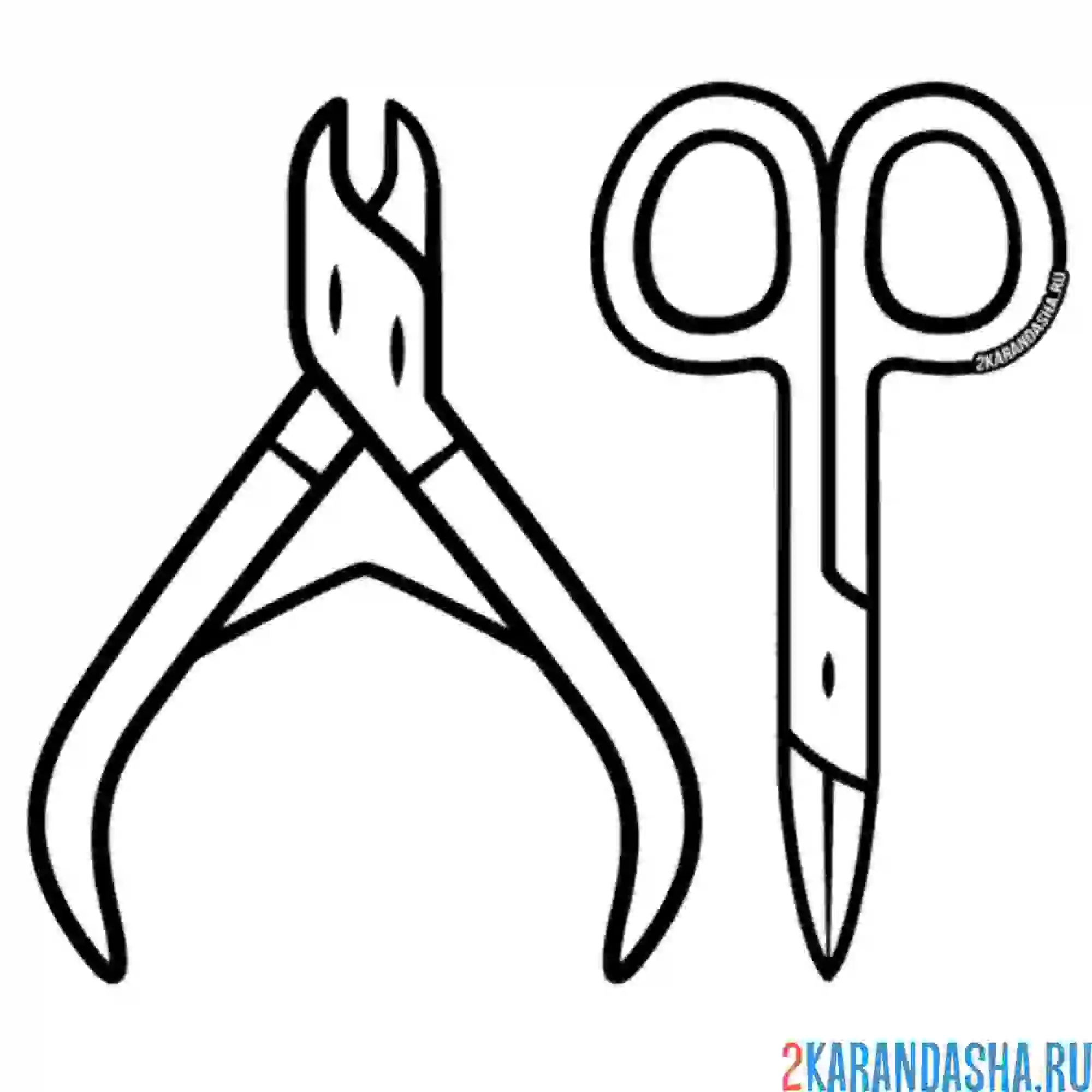 Раскраска щипчики и ножницы для ногтей