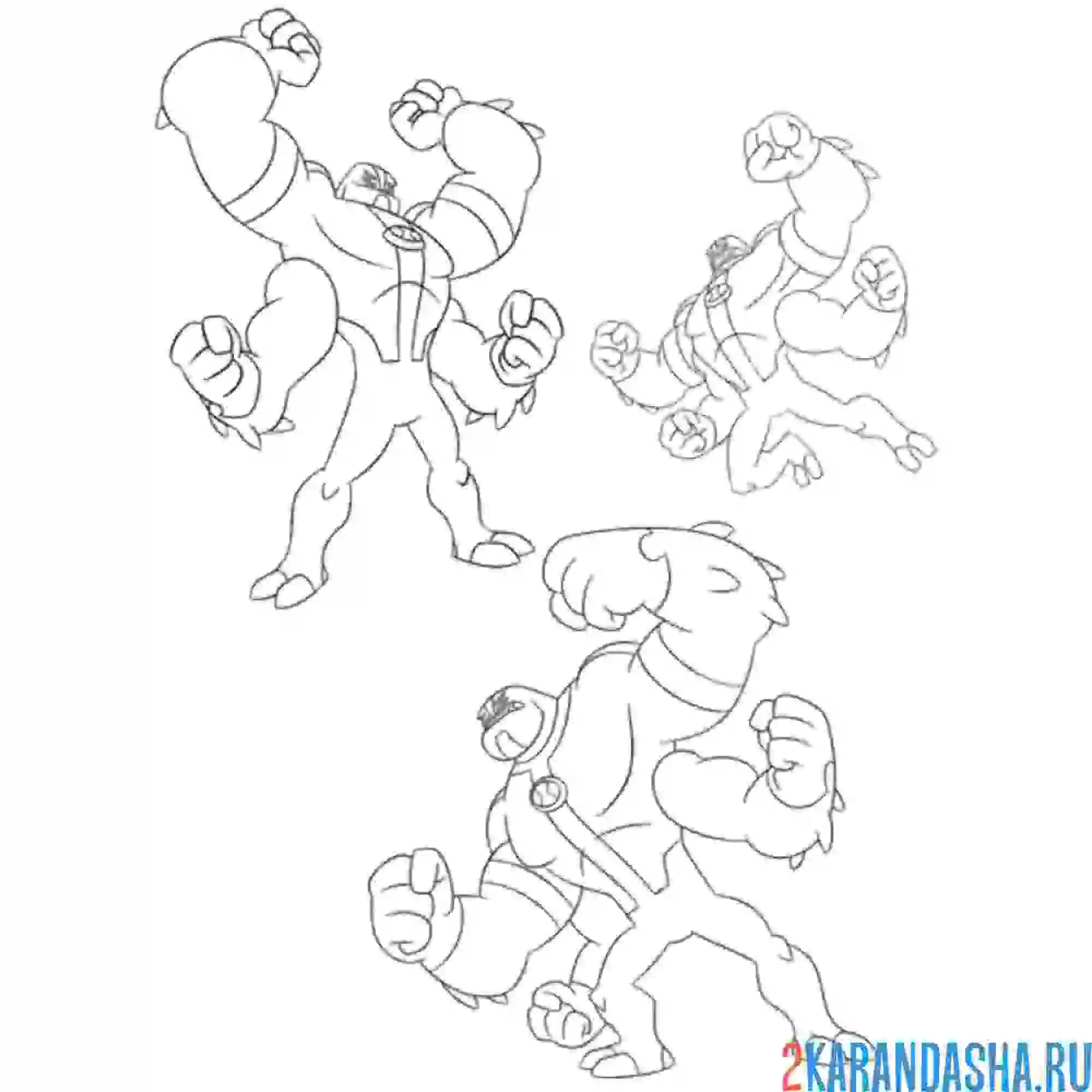 Раскраска три силача на одном листе