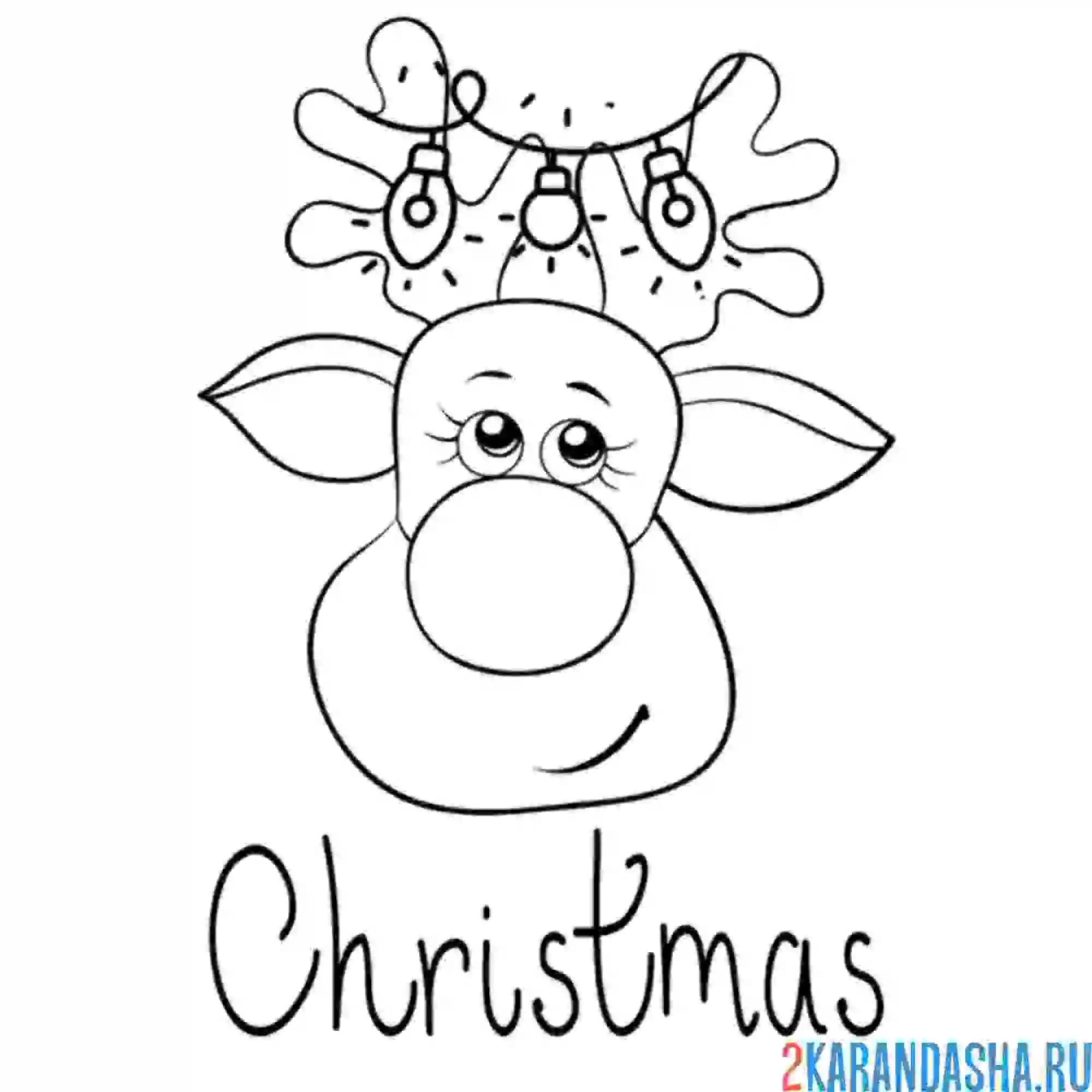 Раскраска новогодний олень с гирляндой