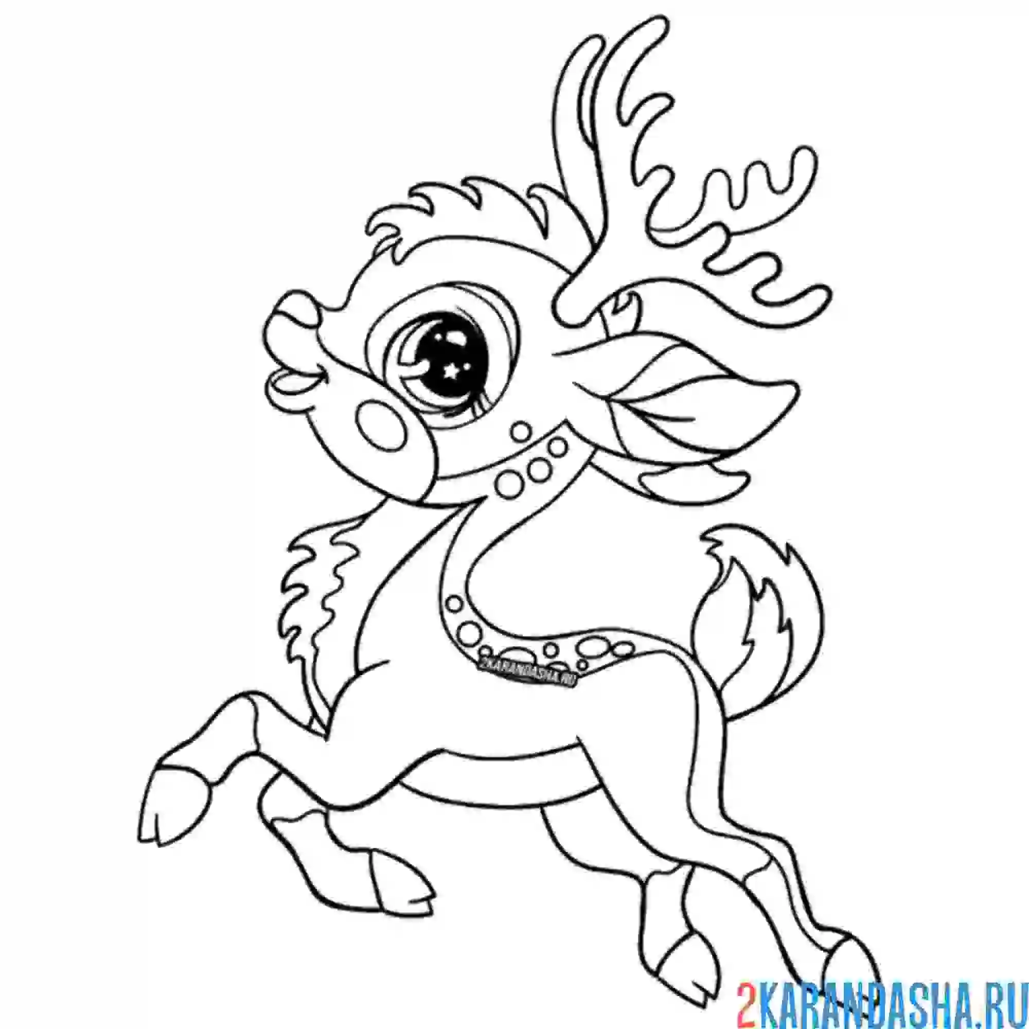 Раскраска олень мчится в новый год