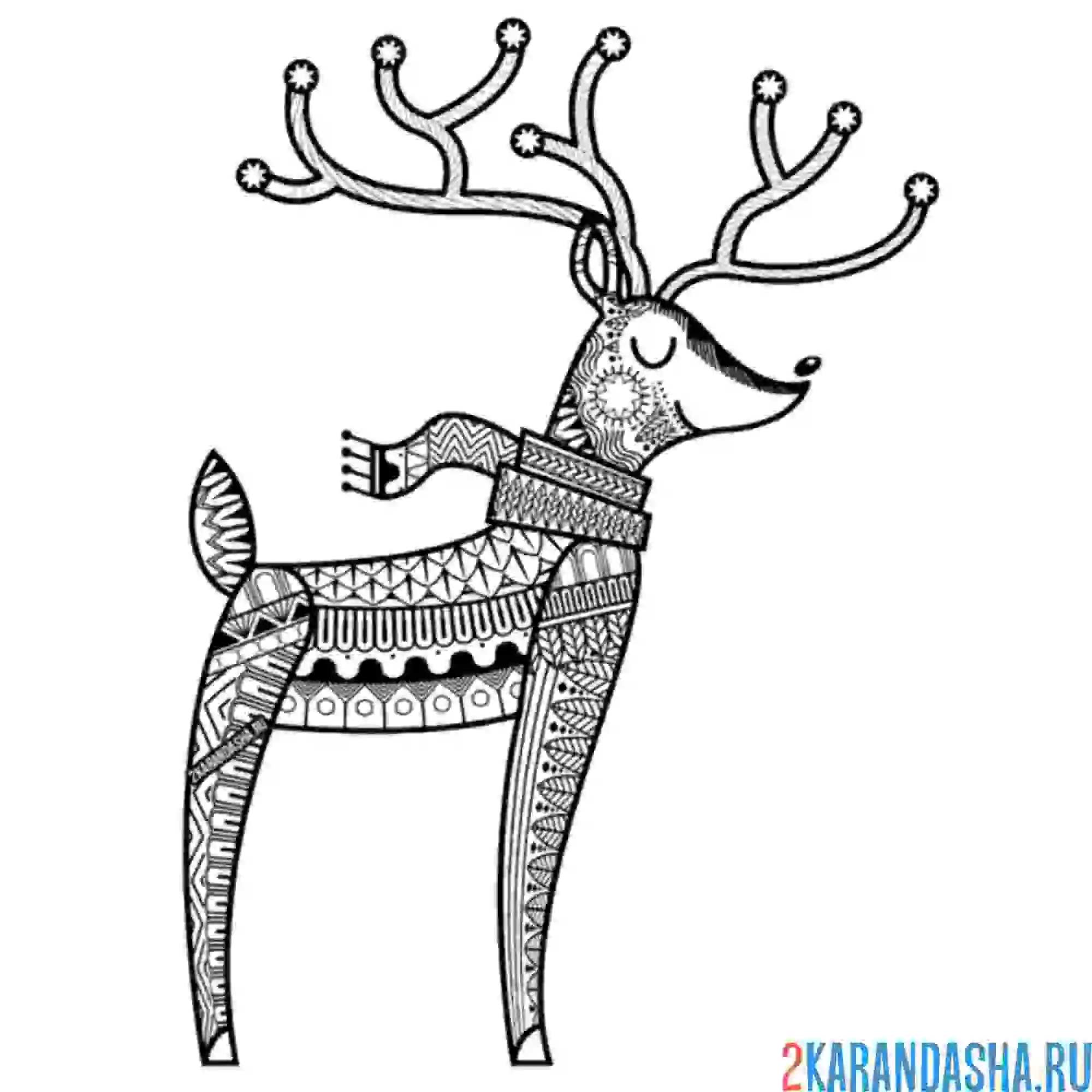 Раскраска новогодний олень антистресс