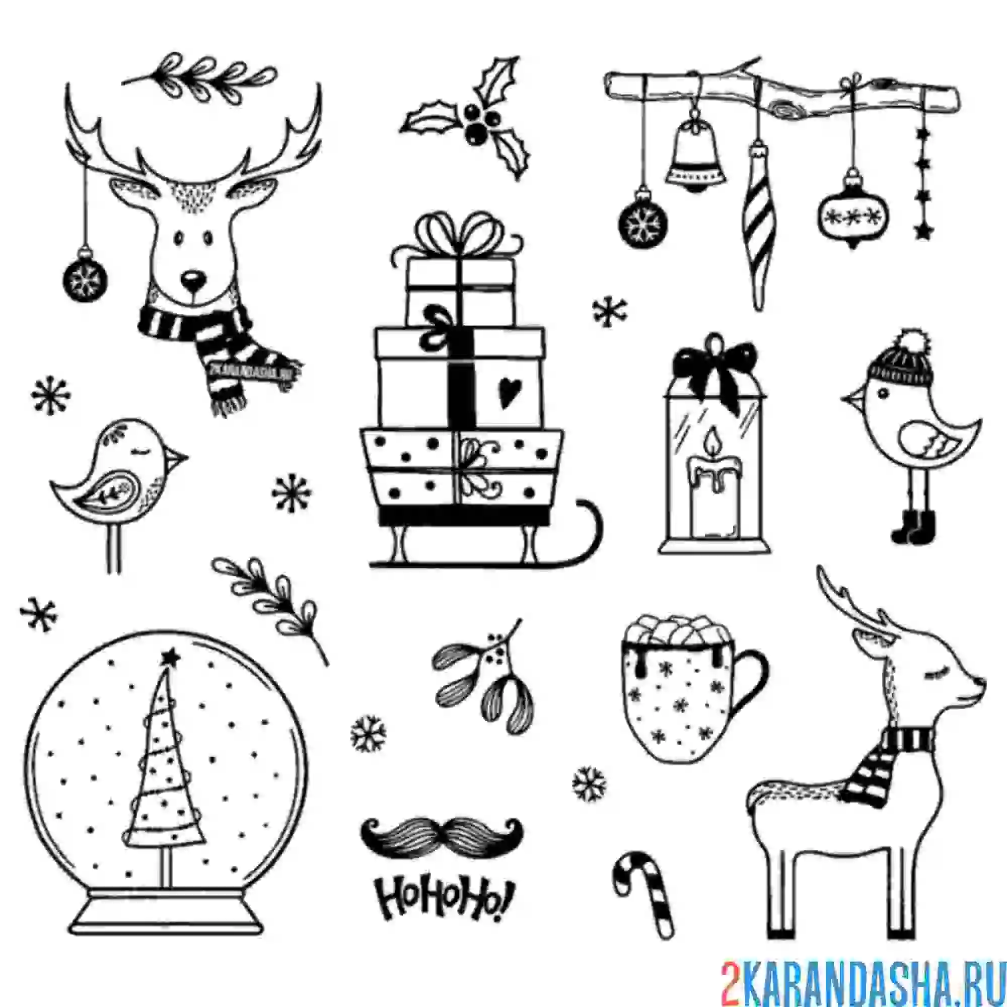 Раскраска коллаж на новый год с оленями