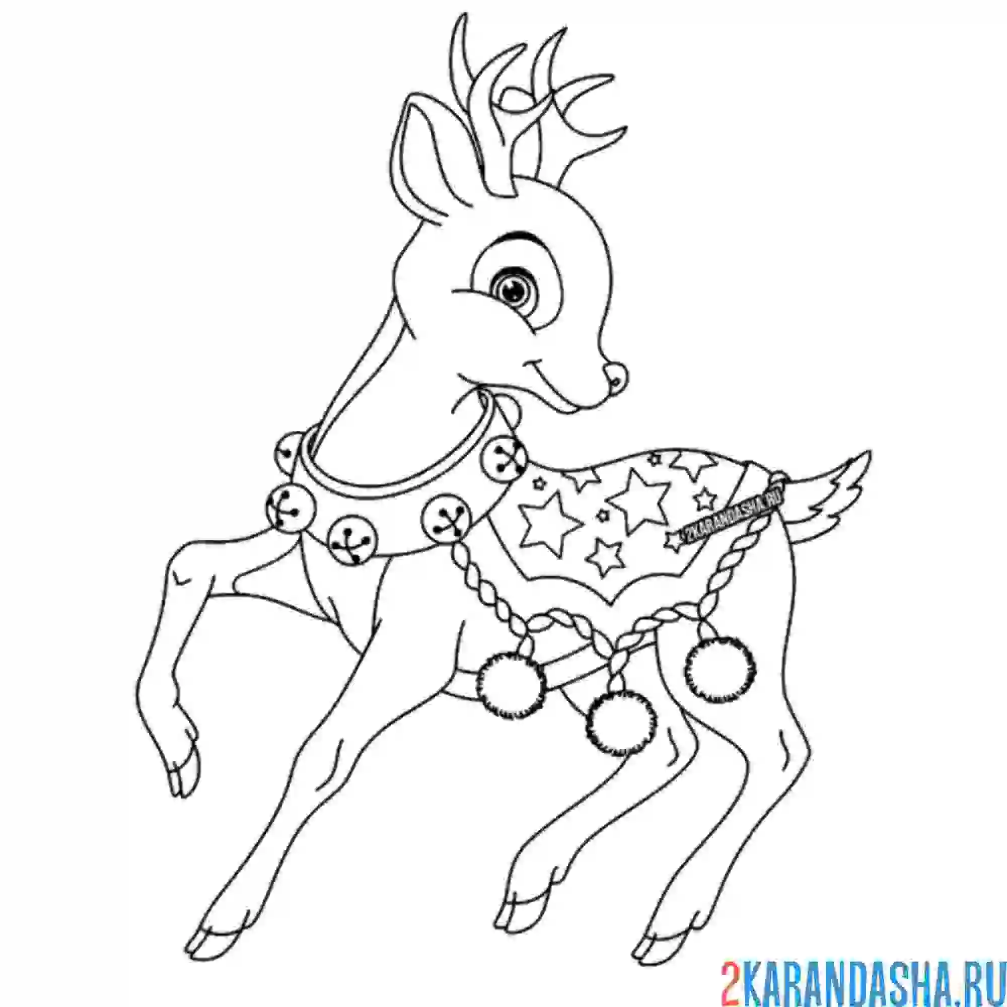 Раскраска новогодний олень милый