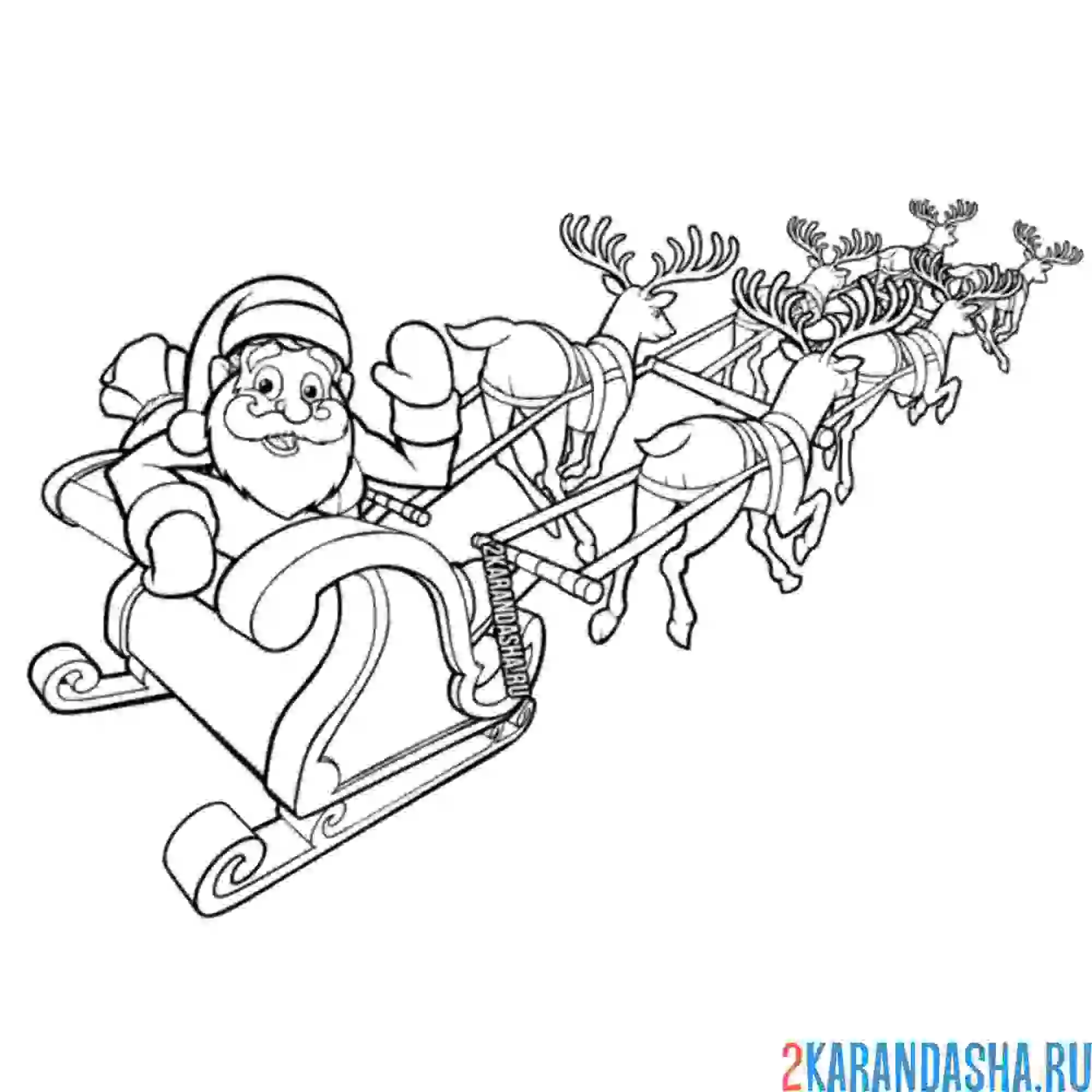 Раскраска новогодние олени мчатся
