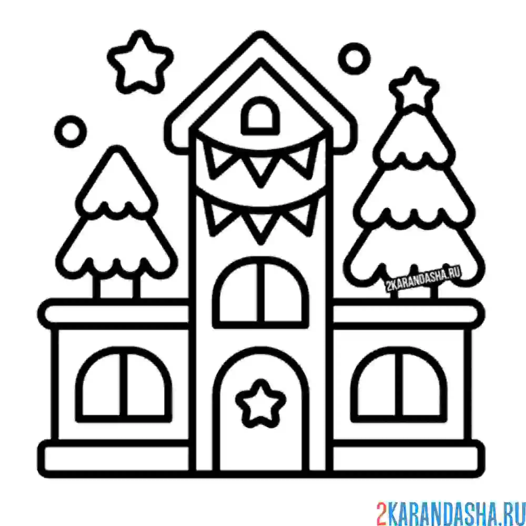 Раскраска подарок с новогодней елкой