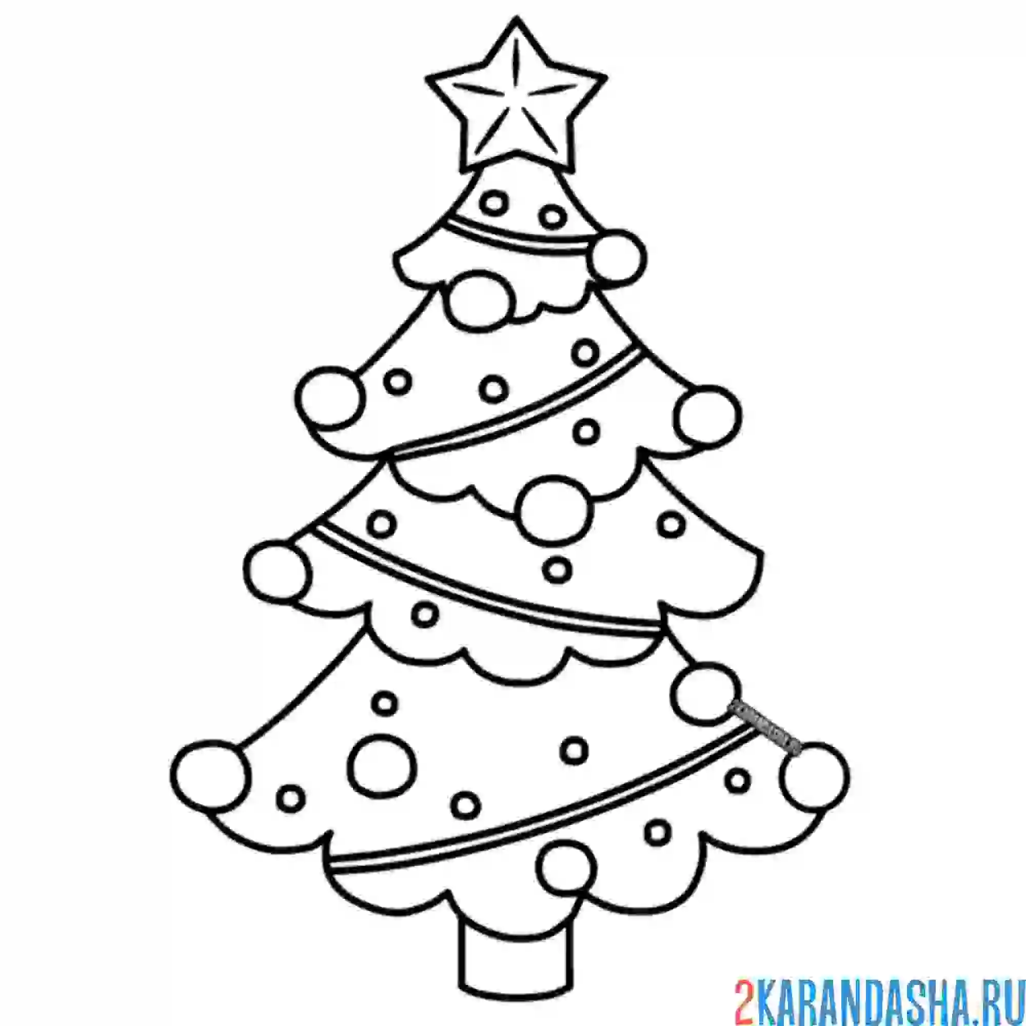 Раскраска новогодняя елочка с гирляндой и шарами