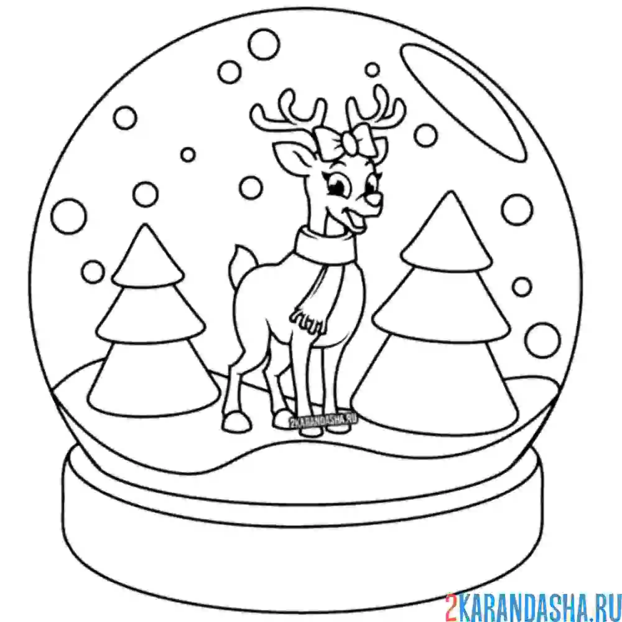 Раскраска новогодний олень в шаре