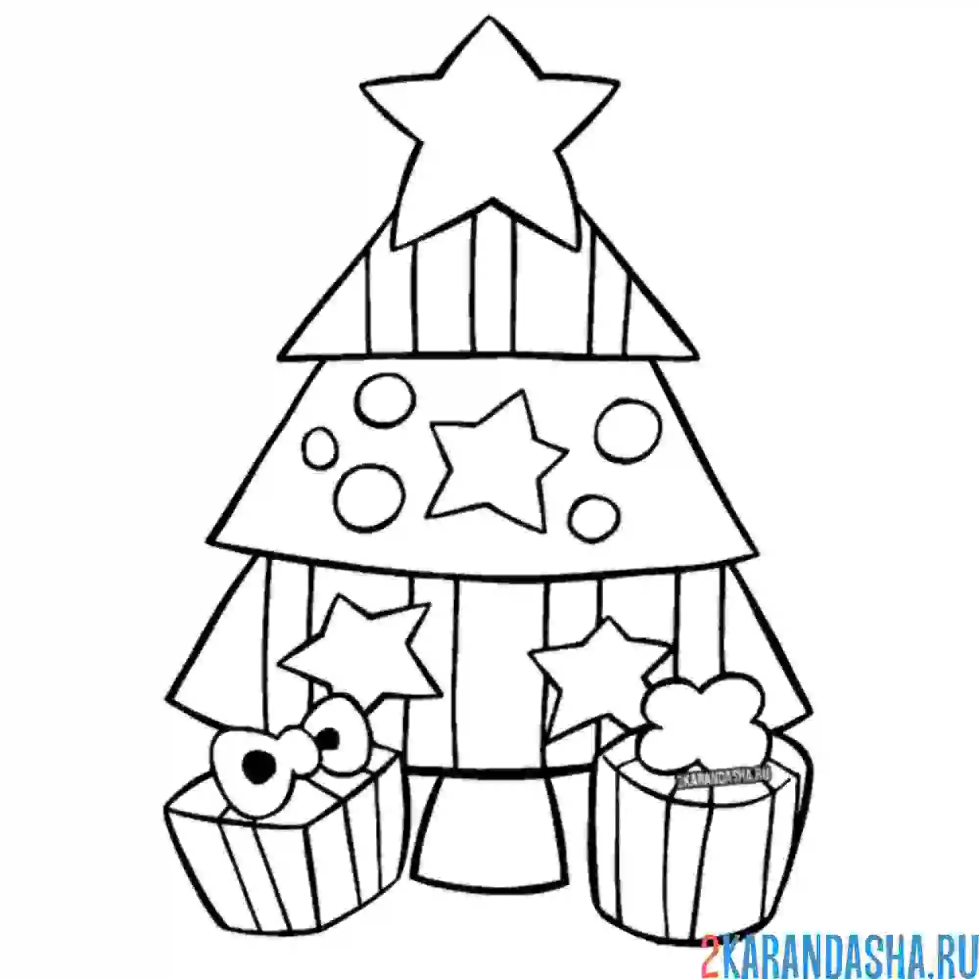 Раскраска простая новогодняя елка