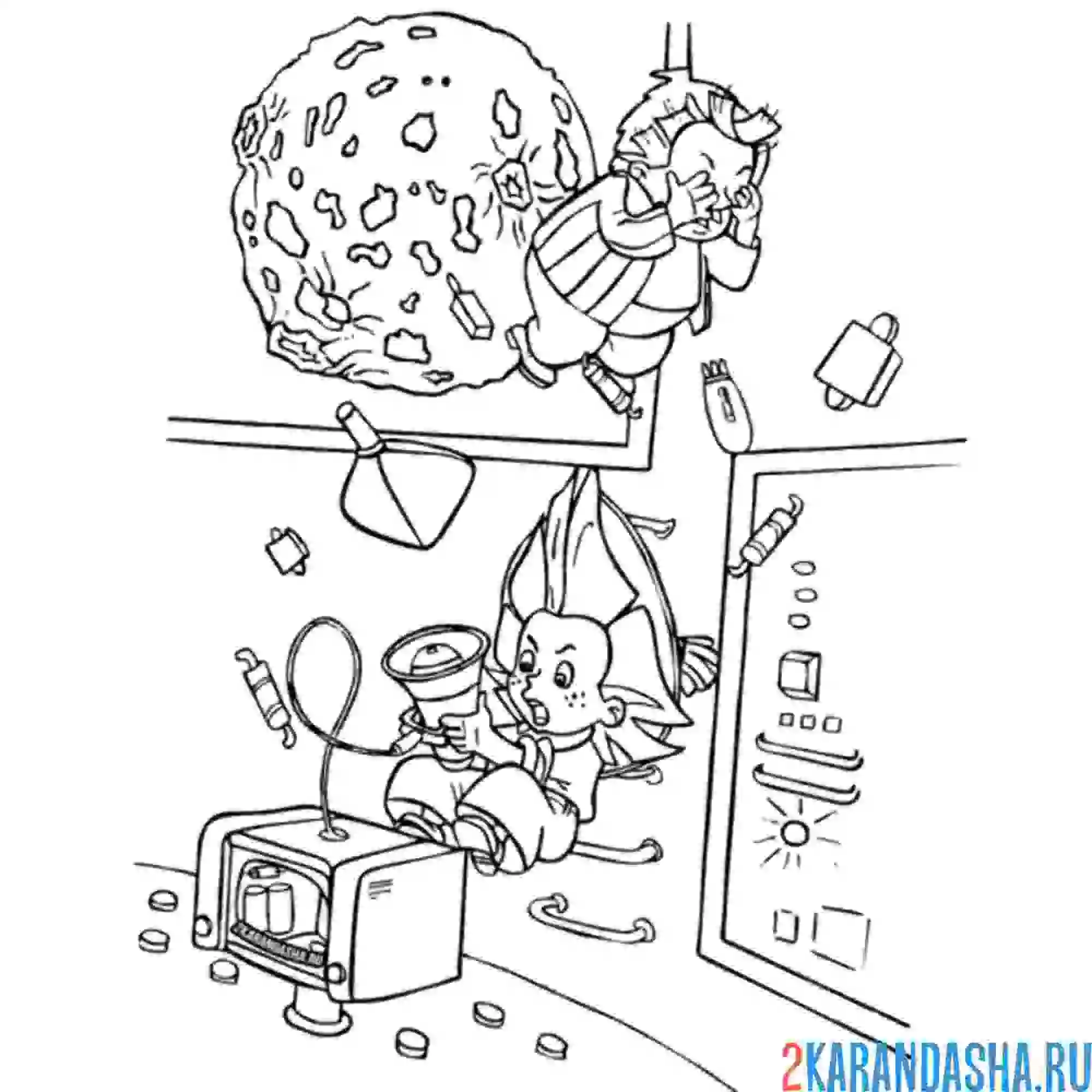 Раскраска незнайка в невесомости