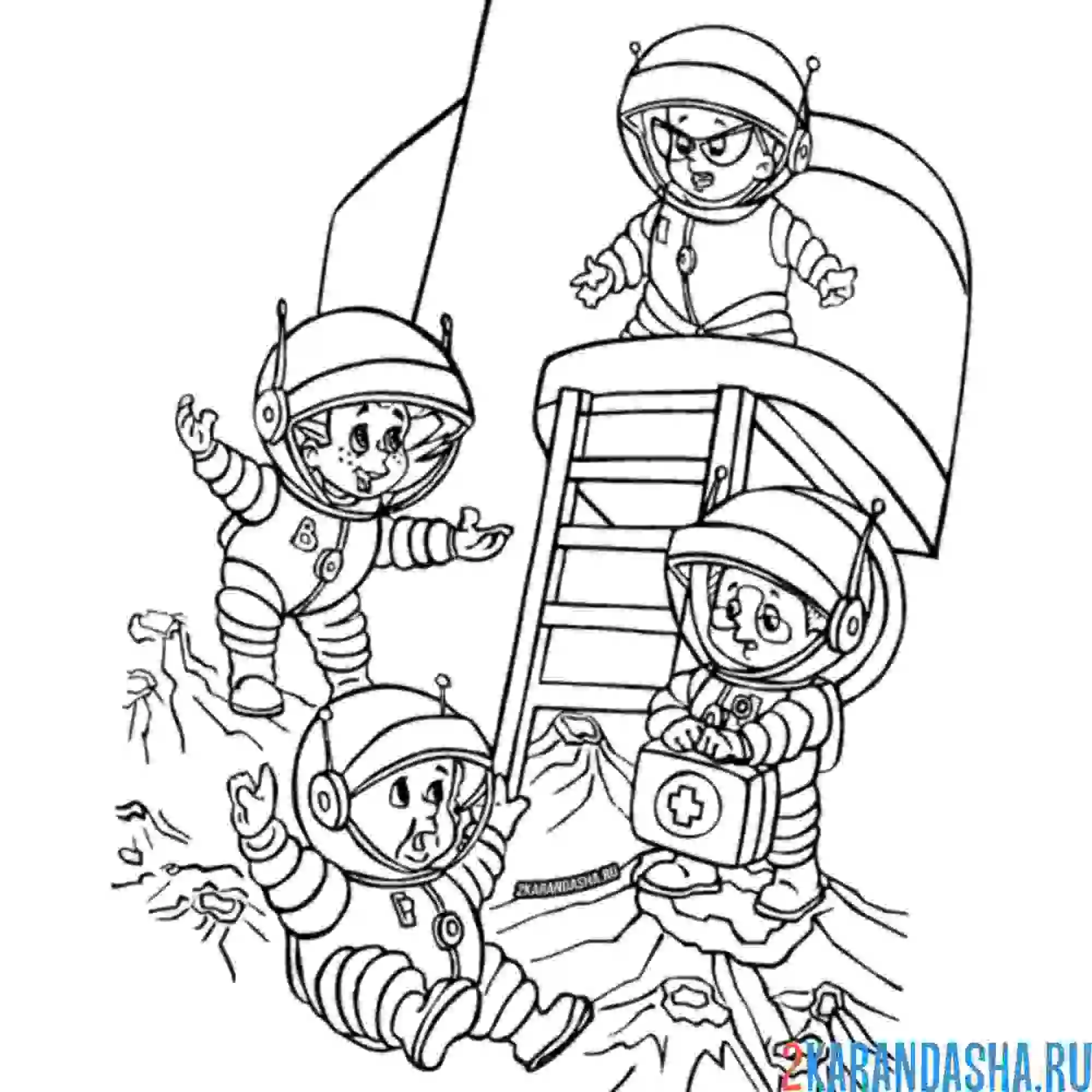 Раскраска незнайка и друзья на луне