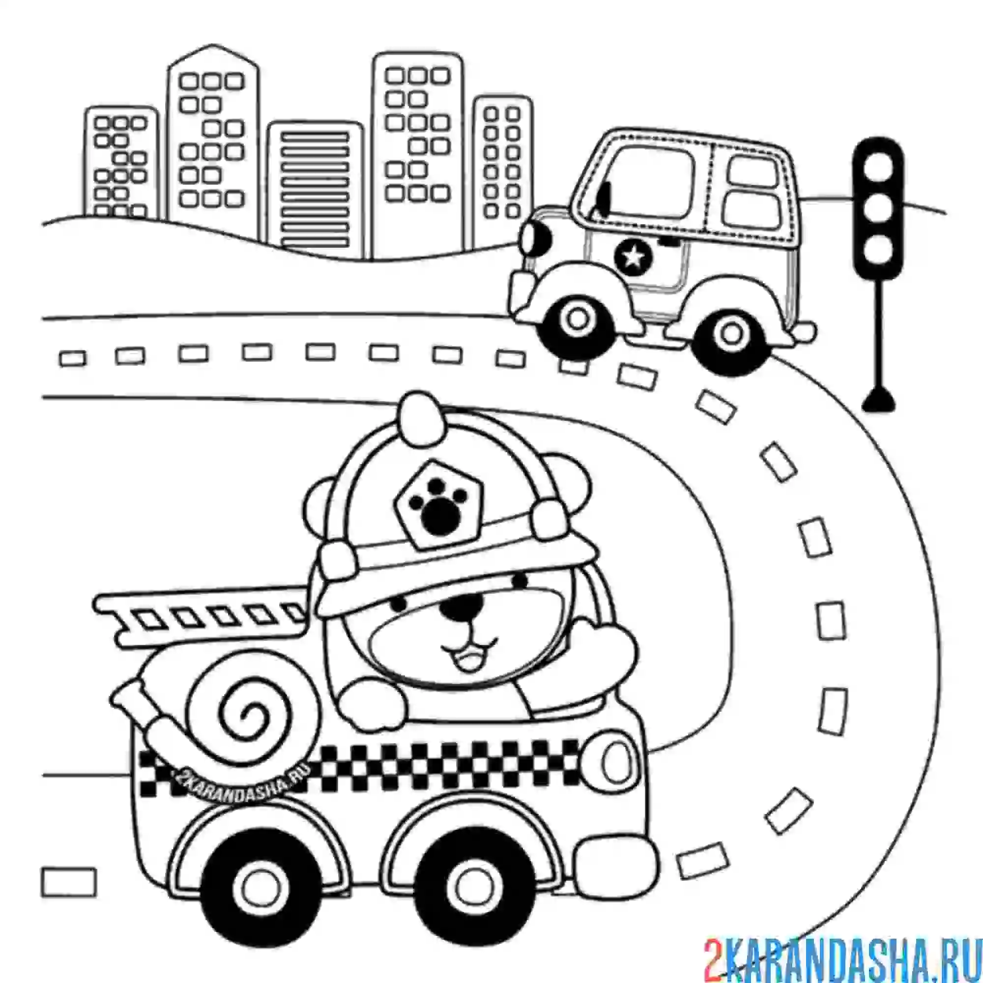 Раскраска дорожное движение и светофор