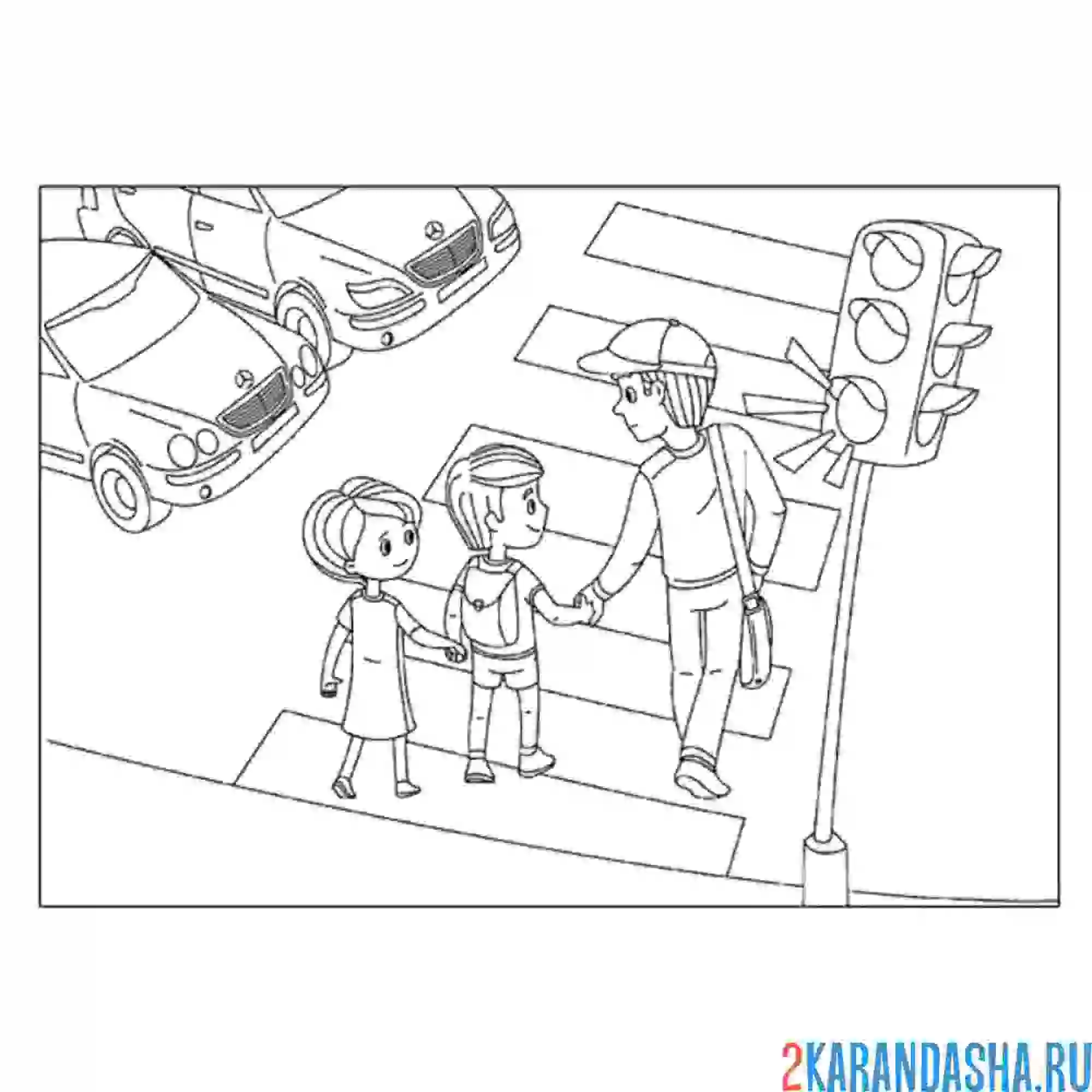 Раскраска переход и светофор