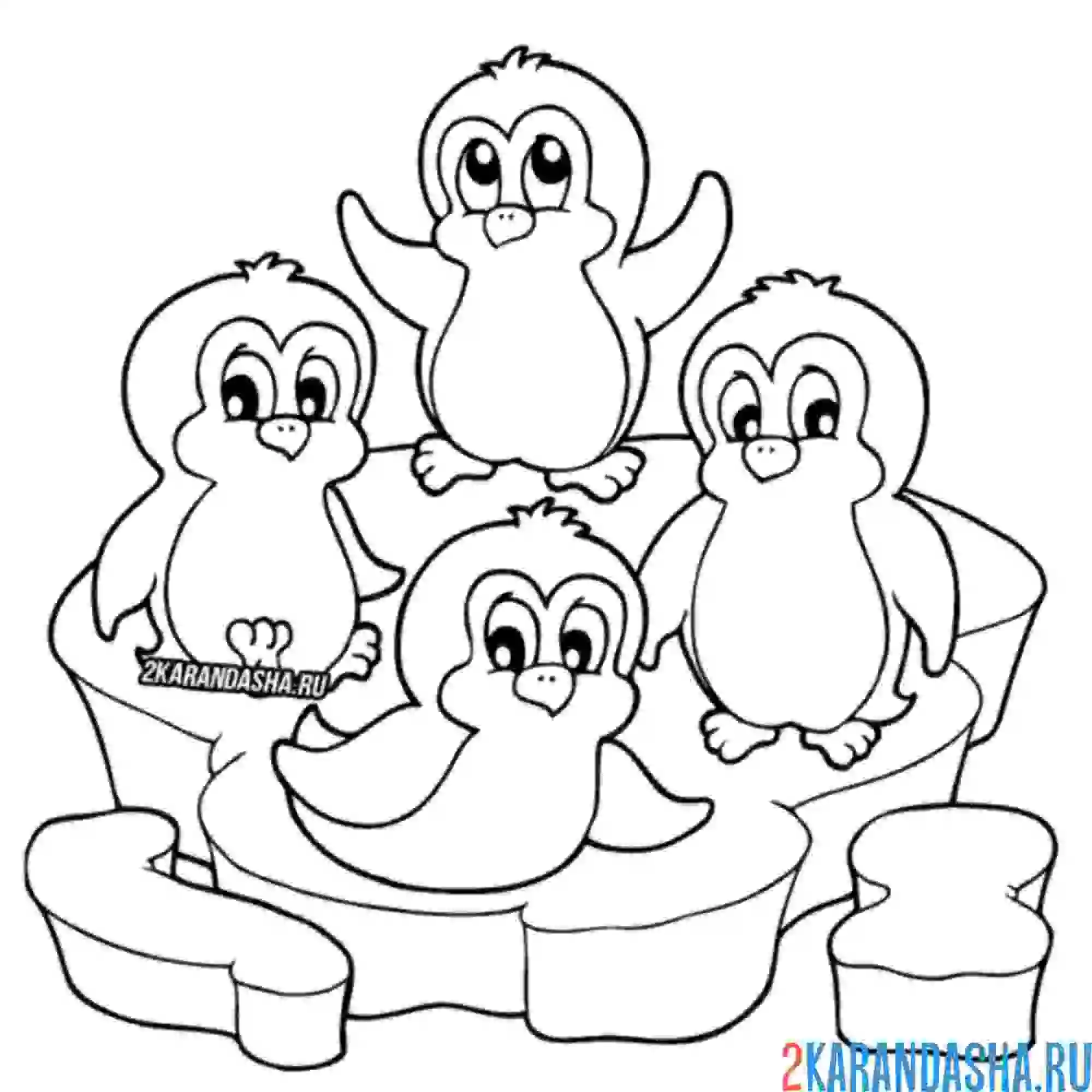 Раскраска пингвины на льдине