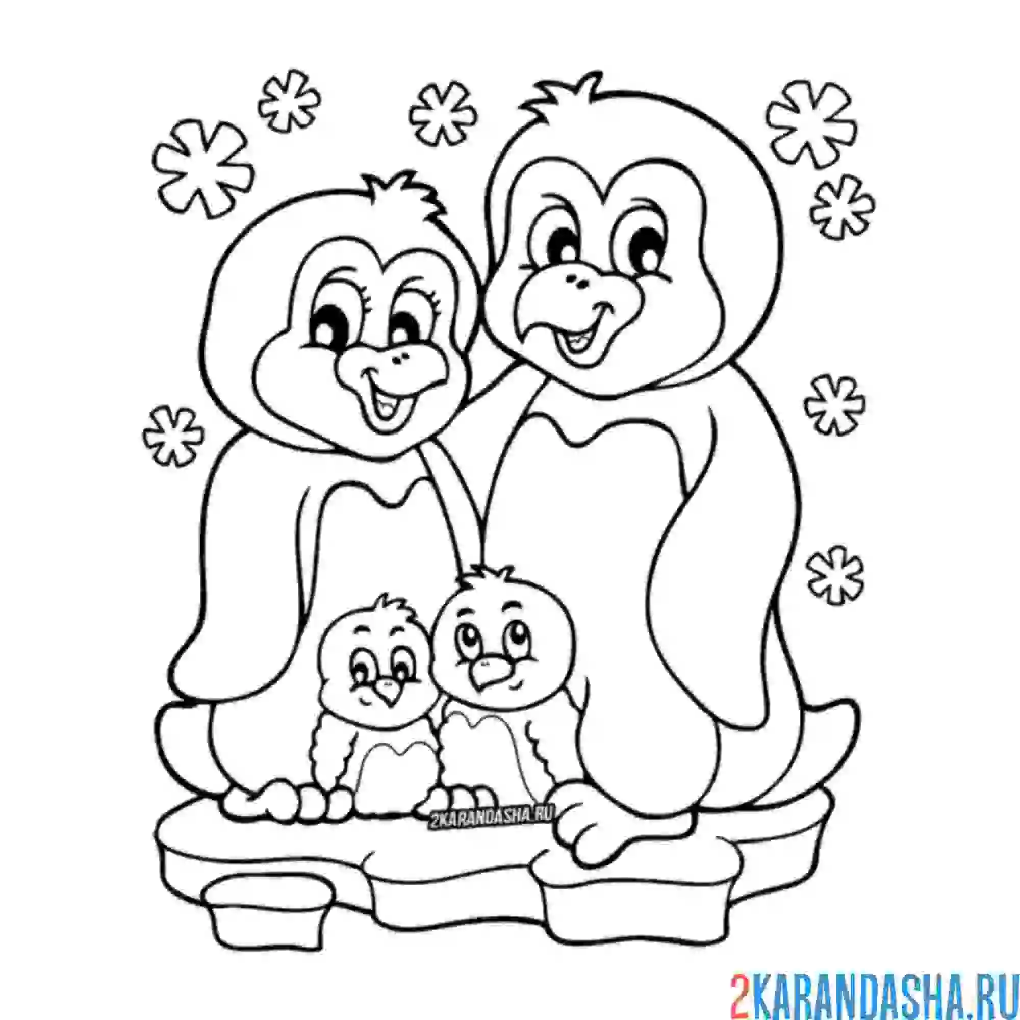 Раскраска семья пингвинов