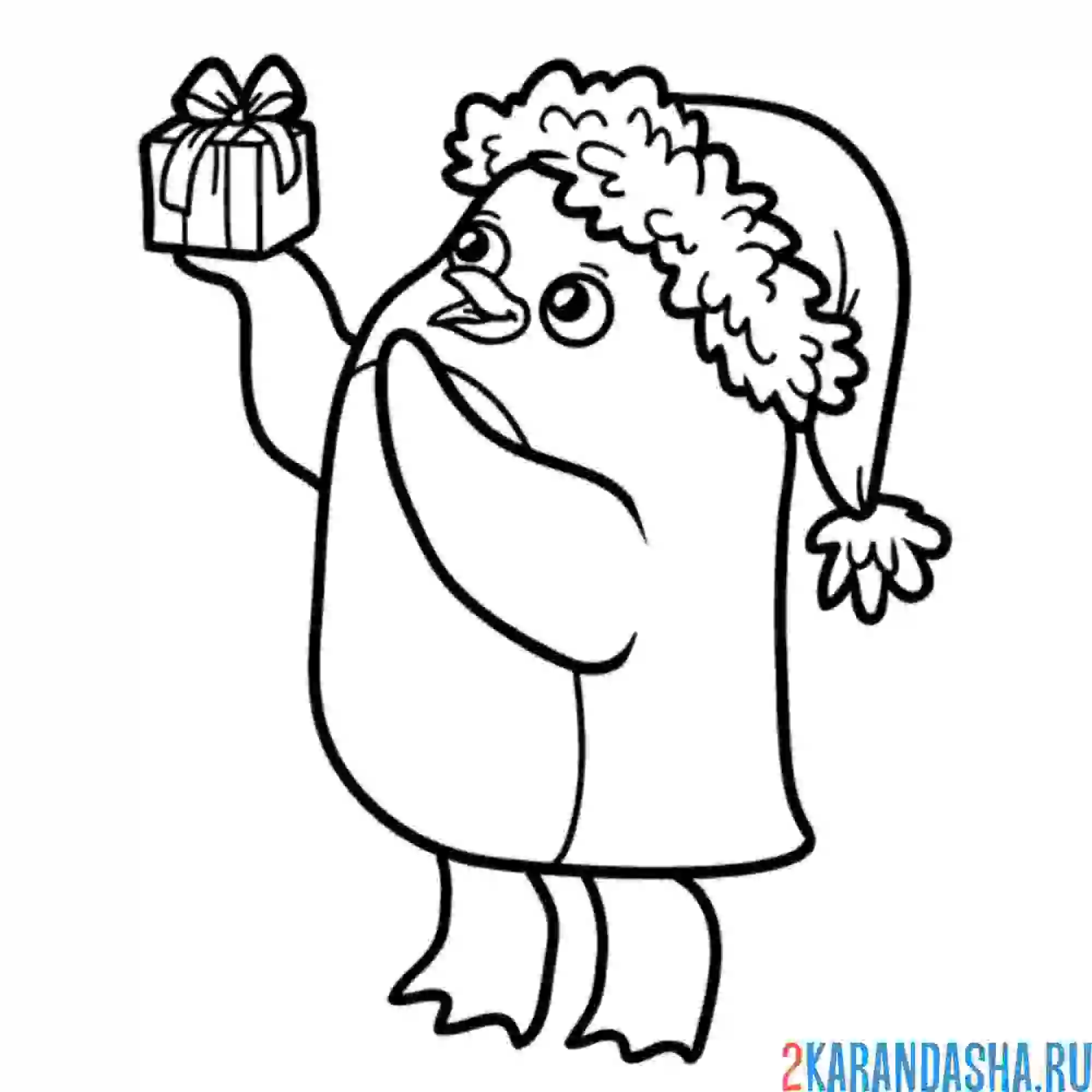 Раскраска пингвин рассматривает подарок