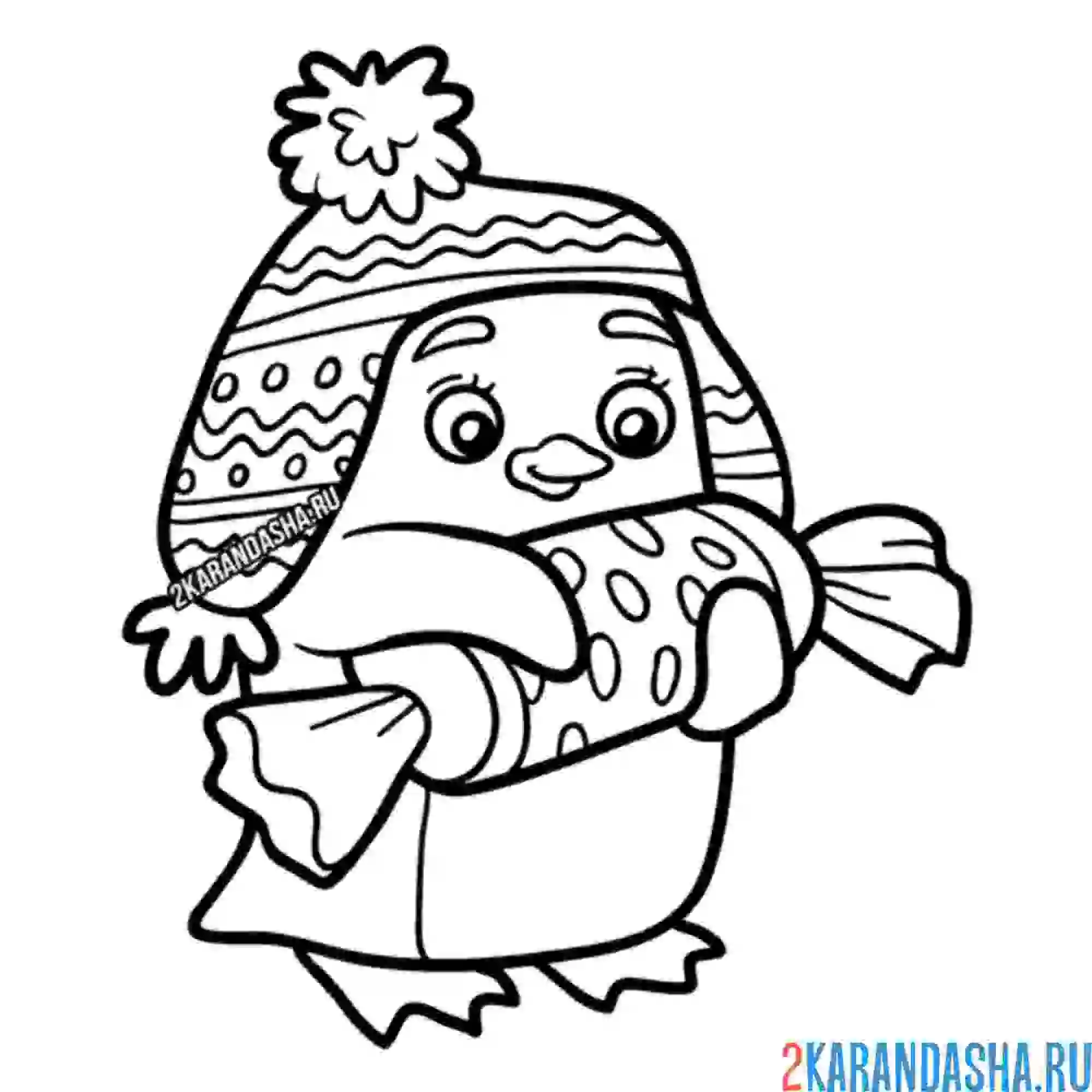 Раскраска пингвин с большой конфетой