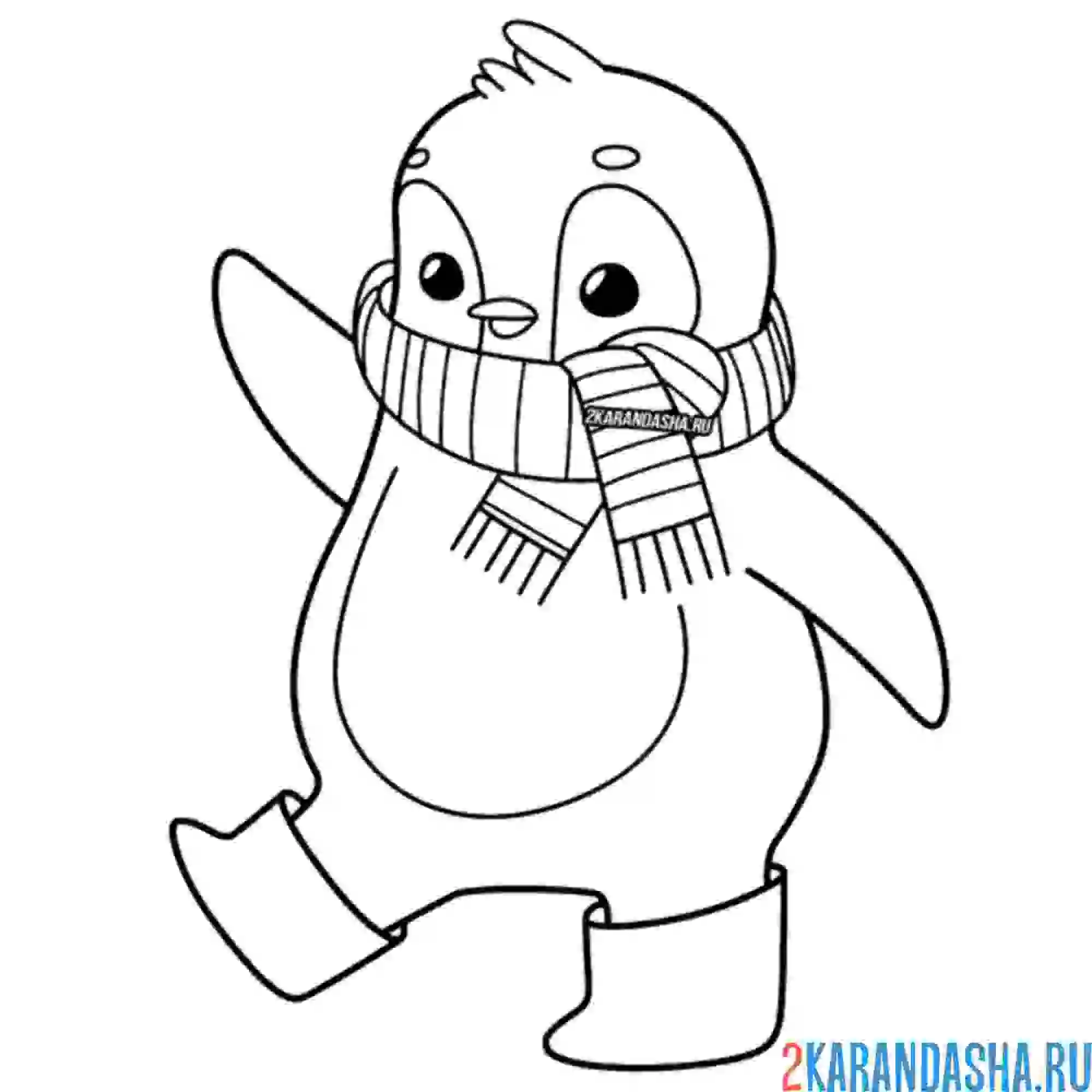 Раскраска пингвин в валенках