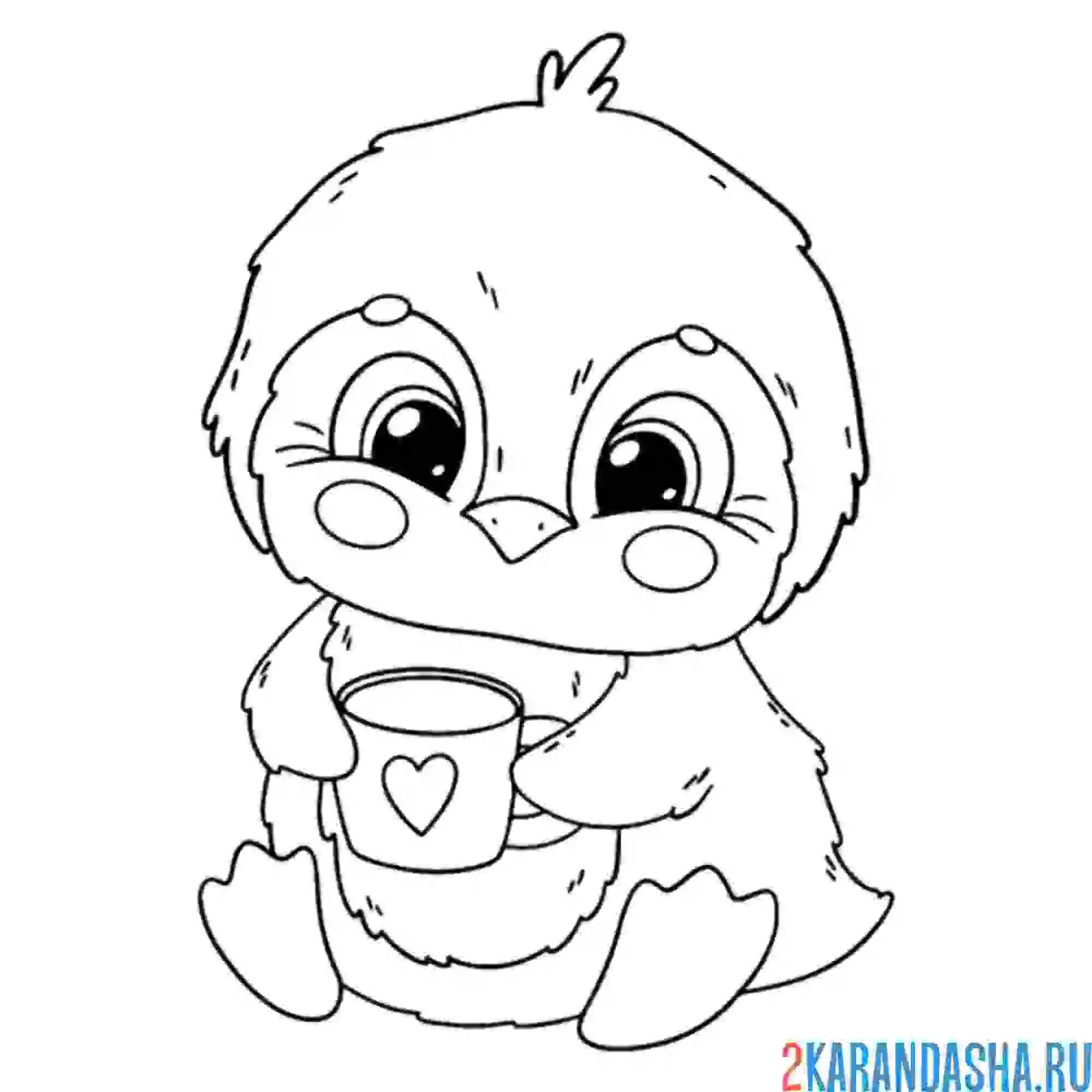 Раскраска пингвин пьет кофе