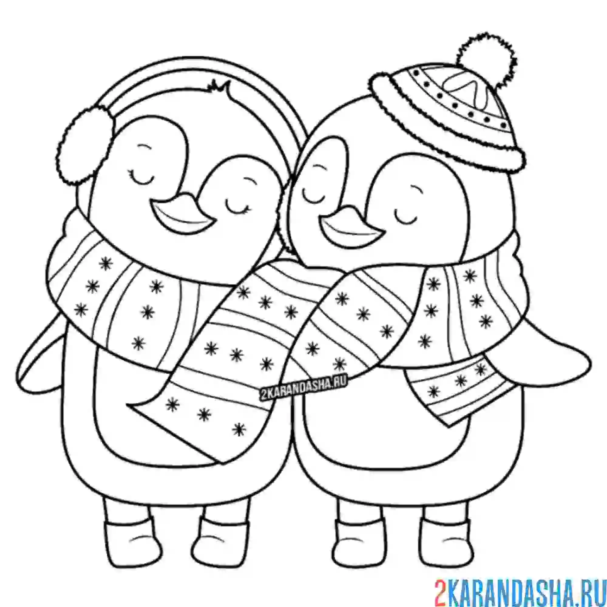 Раскраска влюбленные пингвины