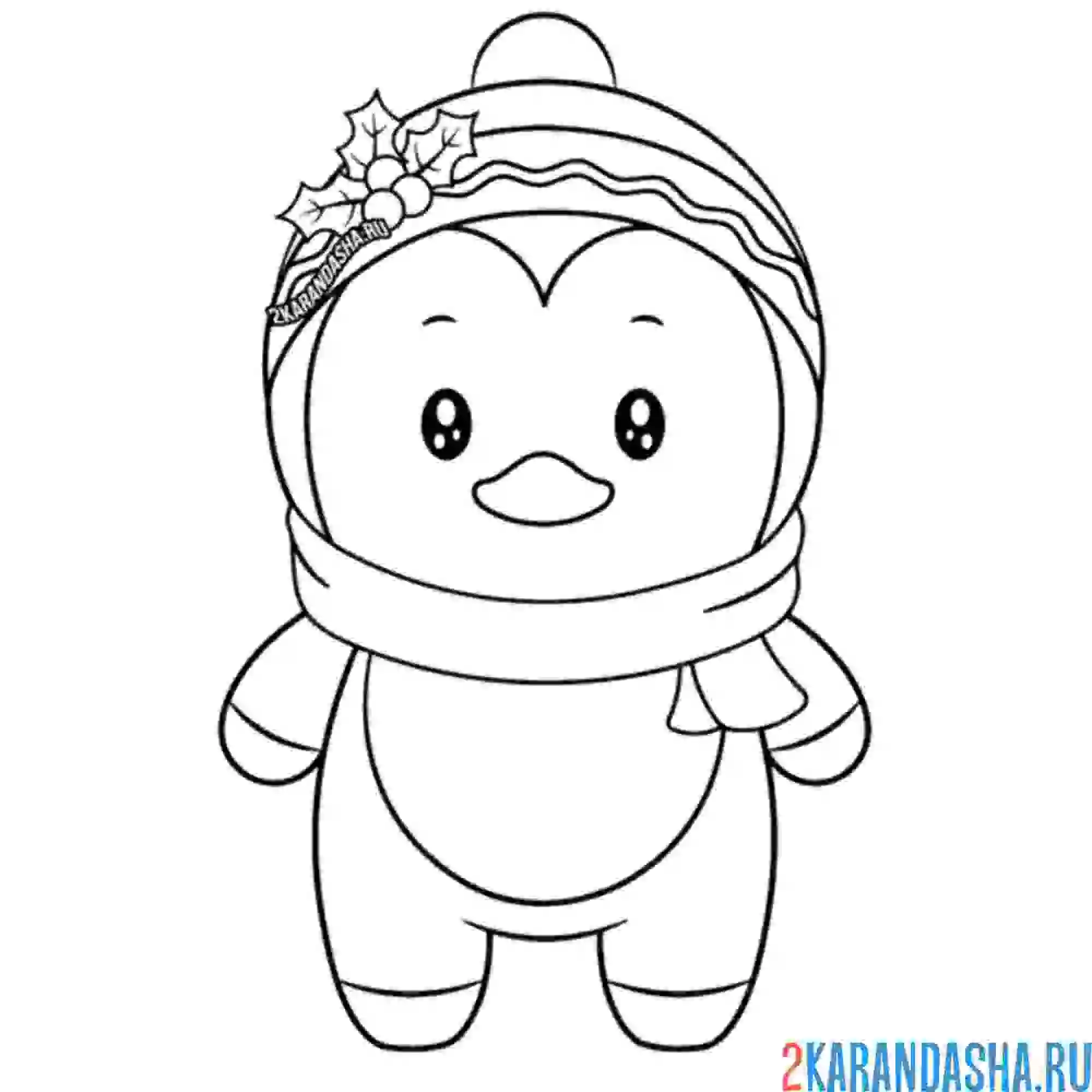 Раскраска пингвин в шапке