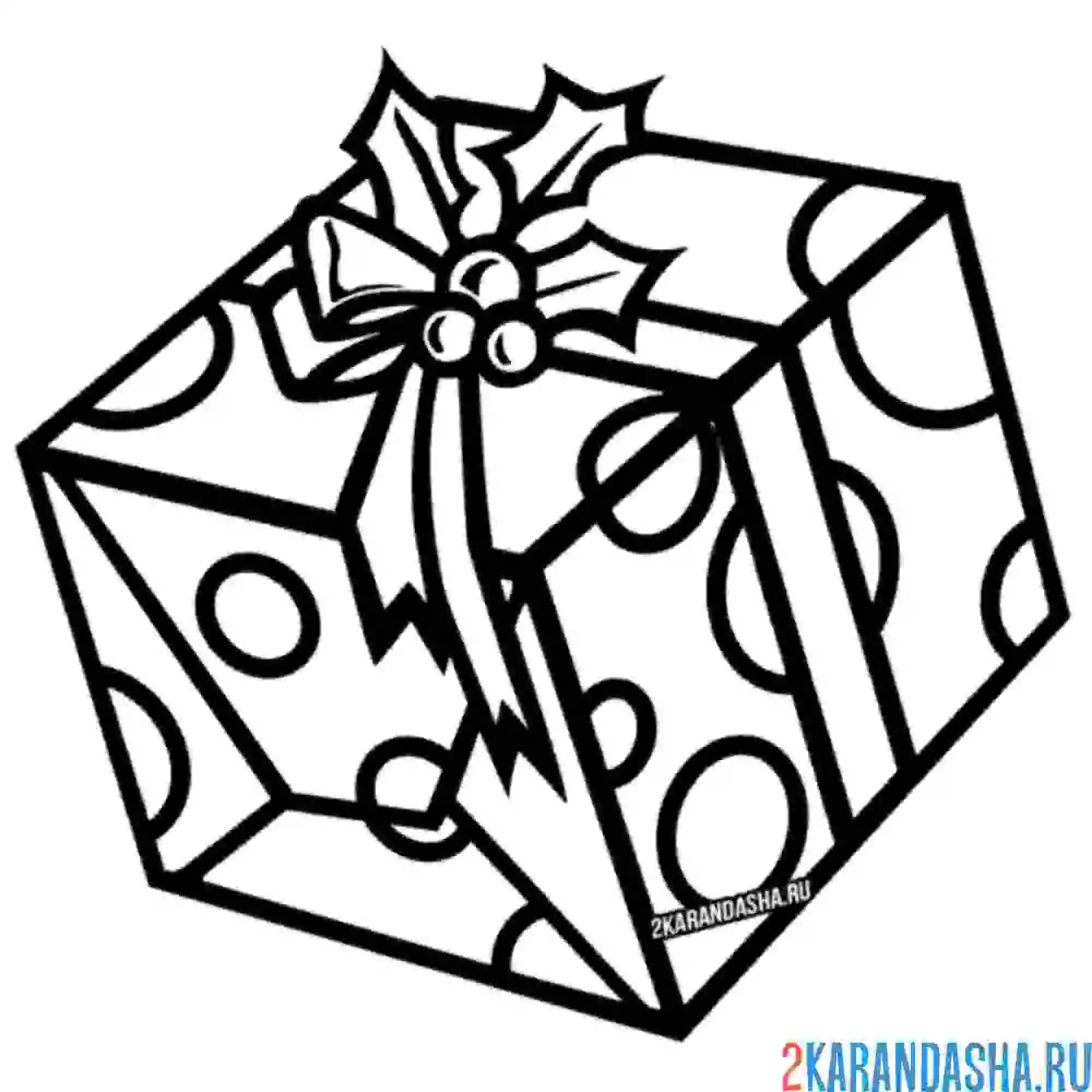 Раскраска новогодний подарок в коробке