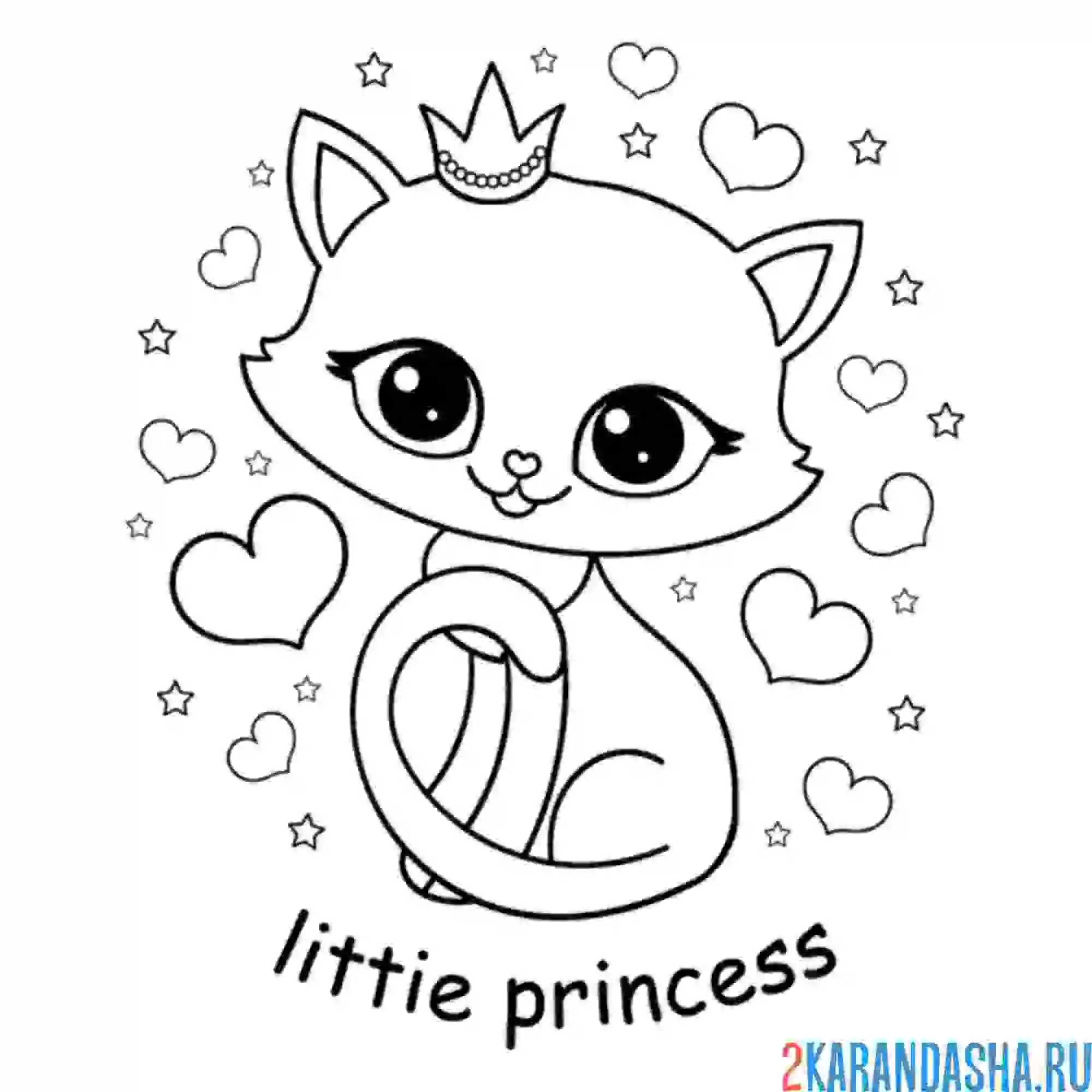 Раскраска котик в короне