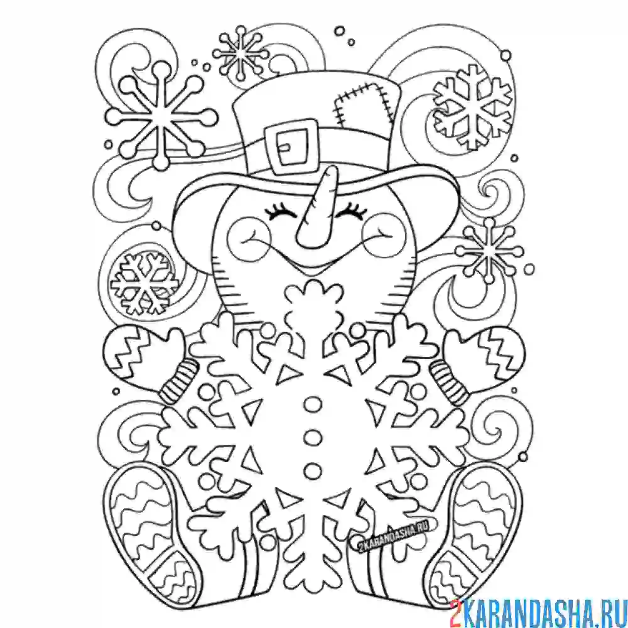 Раскраска рождественский снеговик