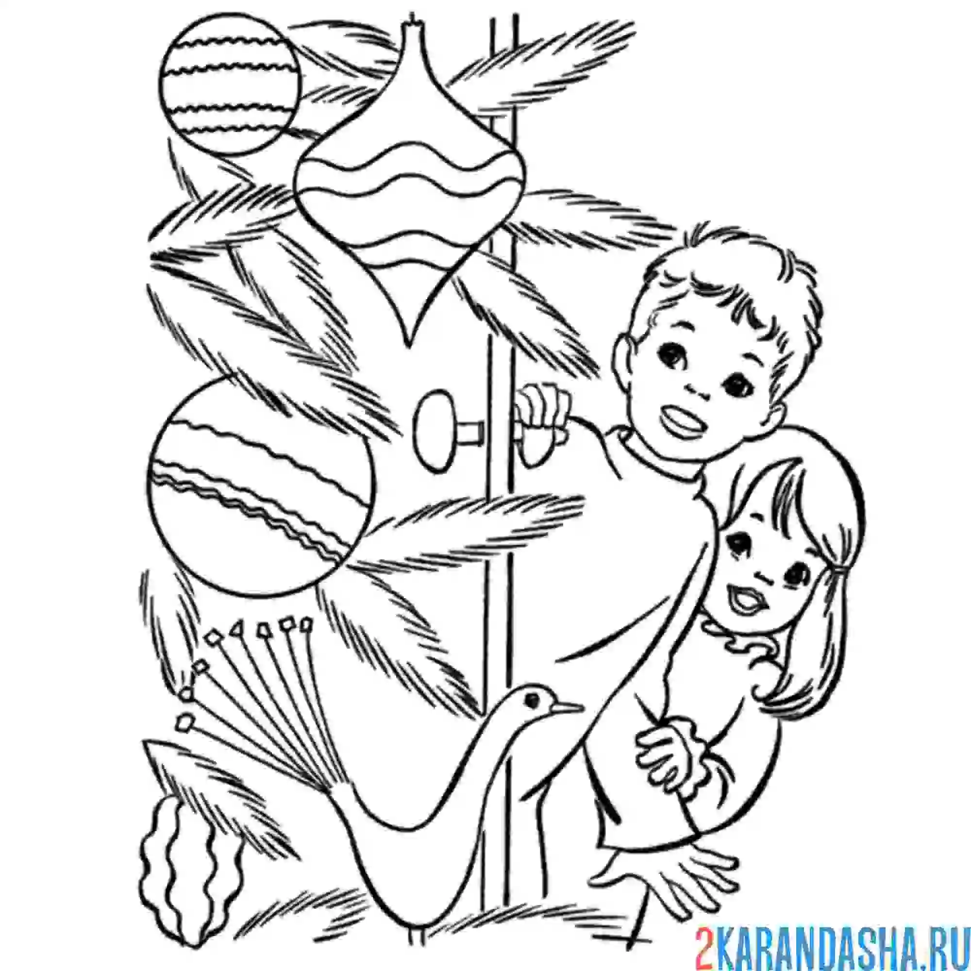 Раскраска дети увидели рождественскую елку