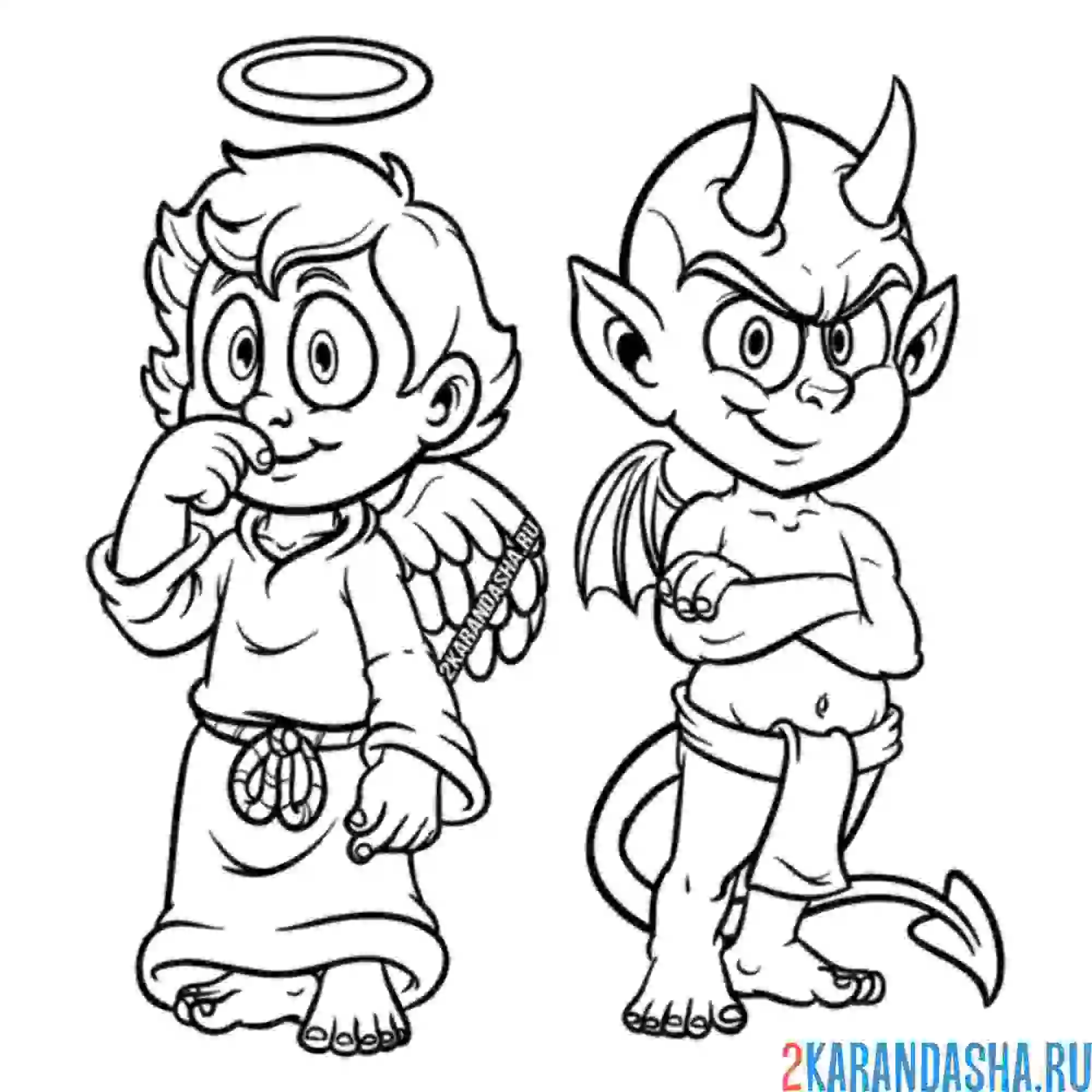 Раскраска ангел и демон