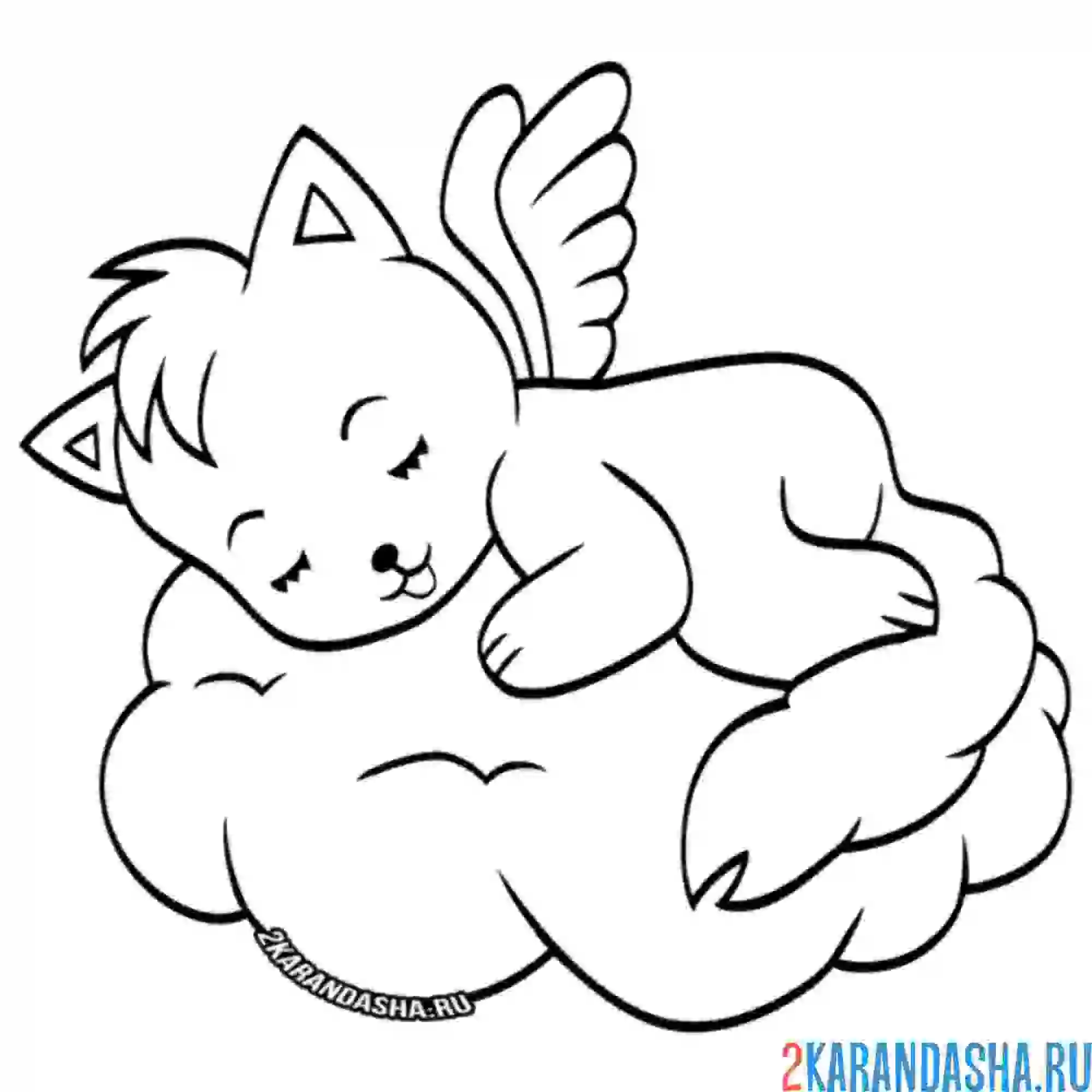Раскраска котенок ангелок