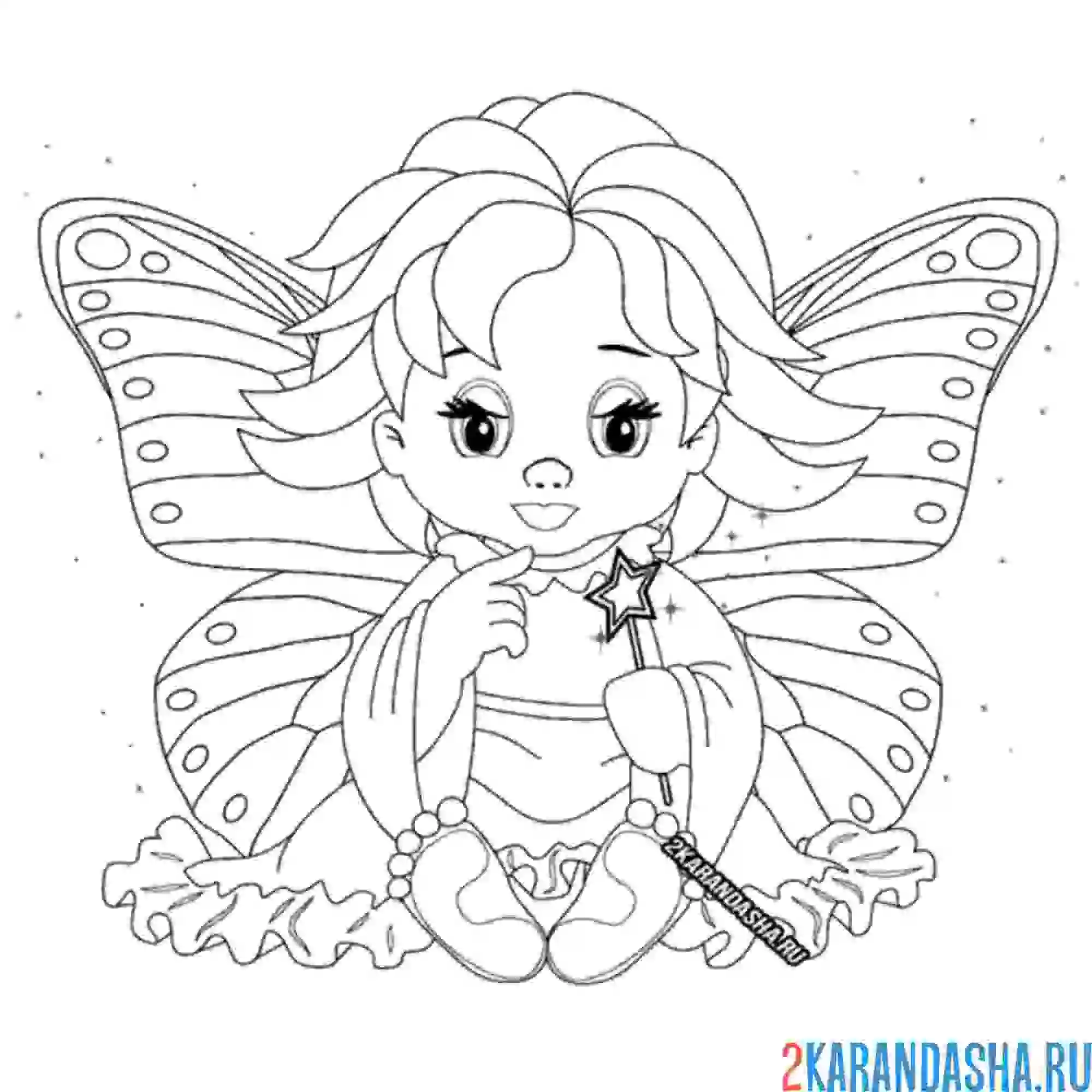 Раскраска ангел с большими крыльями