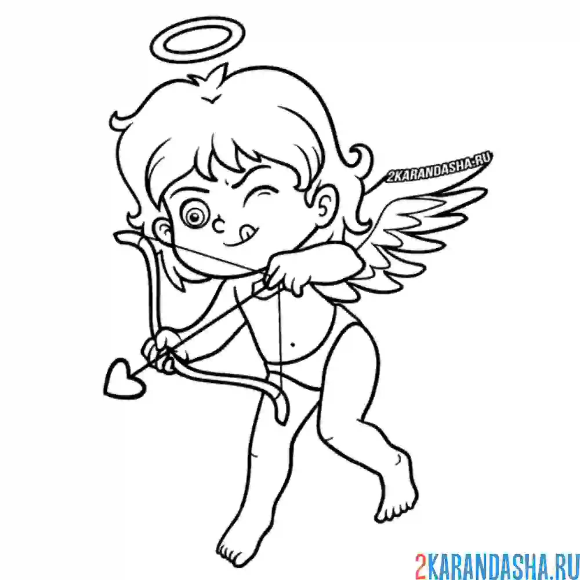 Раскраска ангел купидон стреляет
