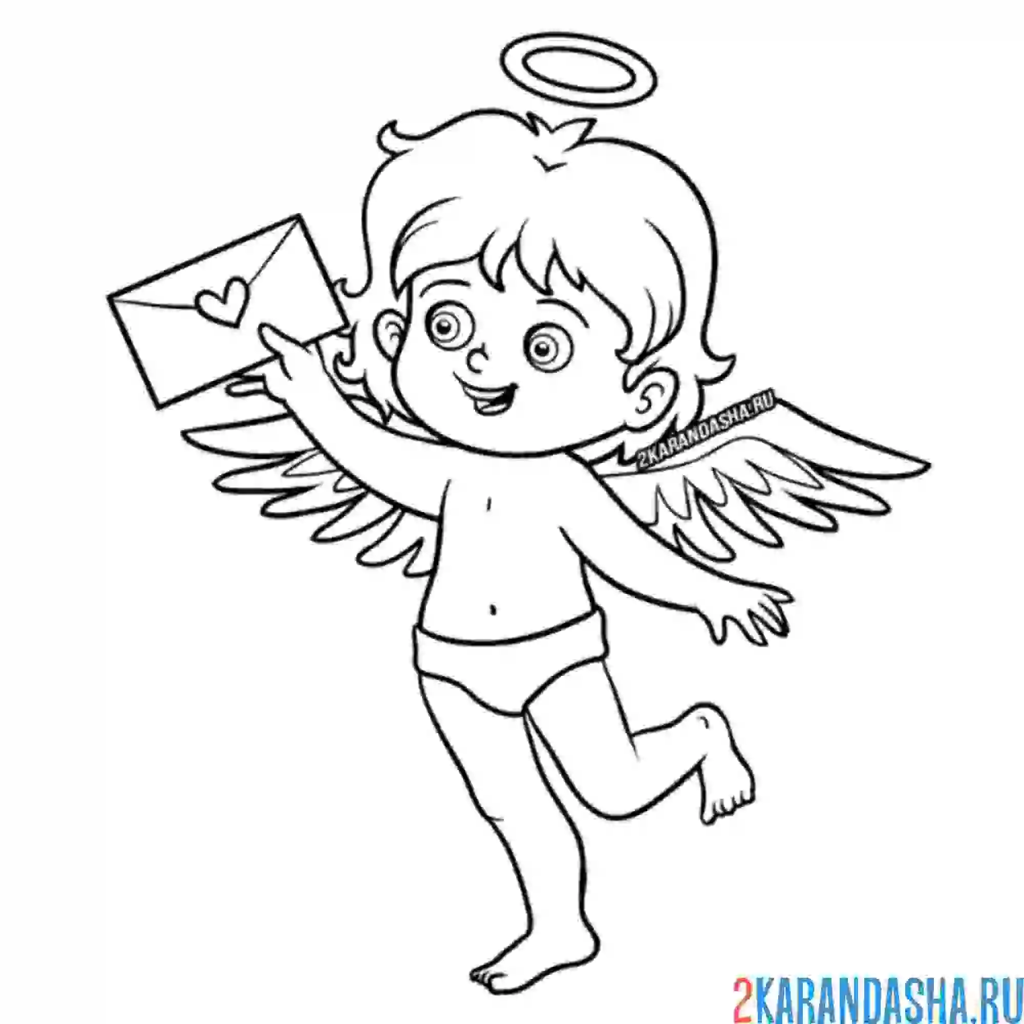 Раскраска ангелок с валентинкой