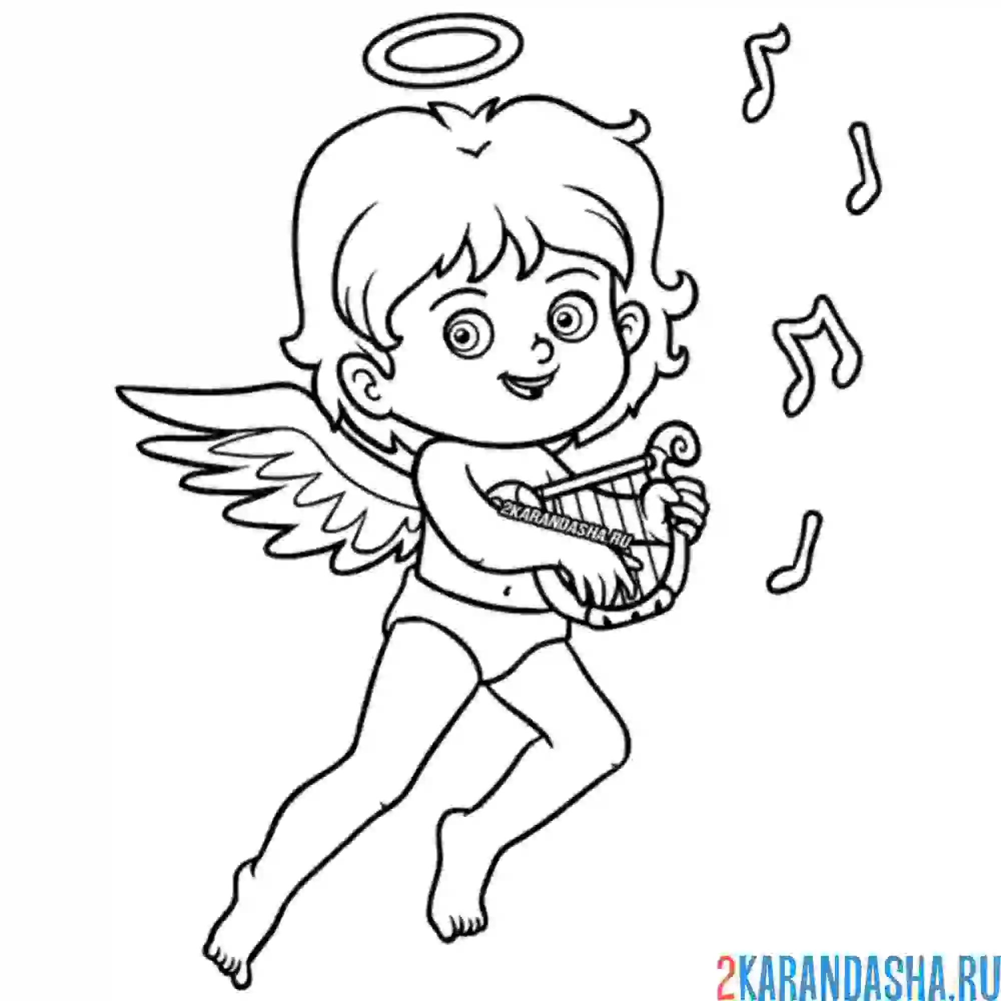 Раскраска ангел музыкант