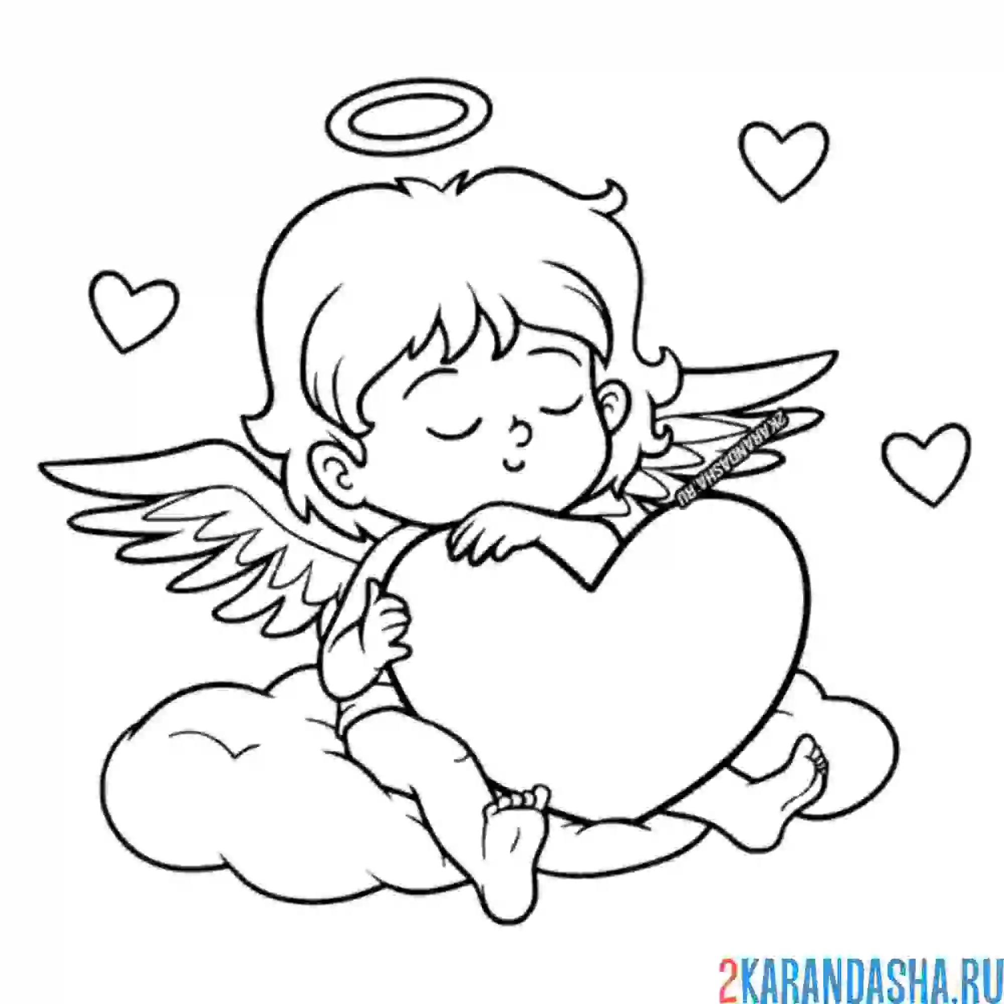 Раскраска ангел на облачке