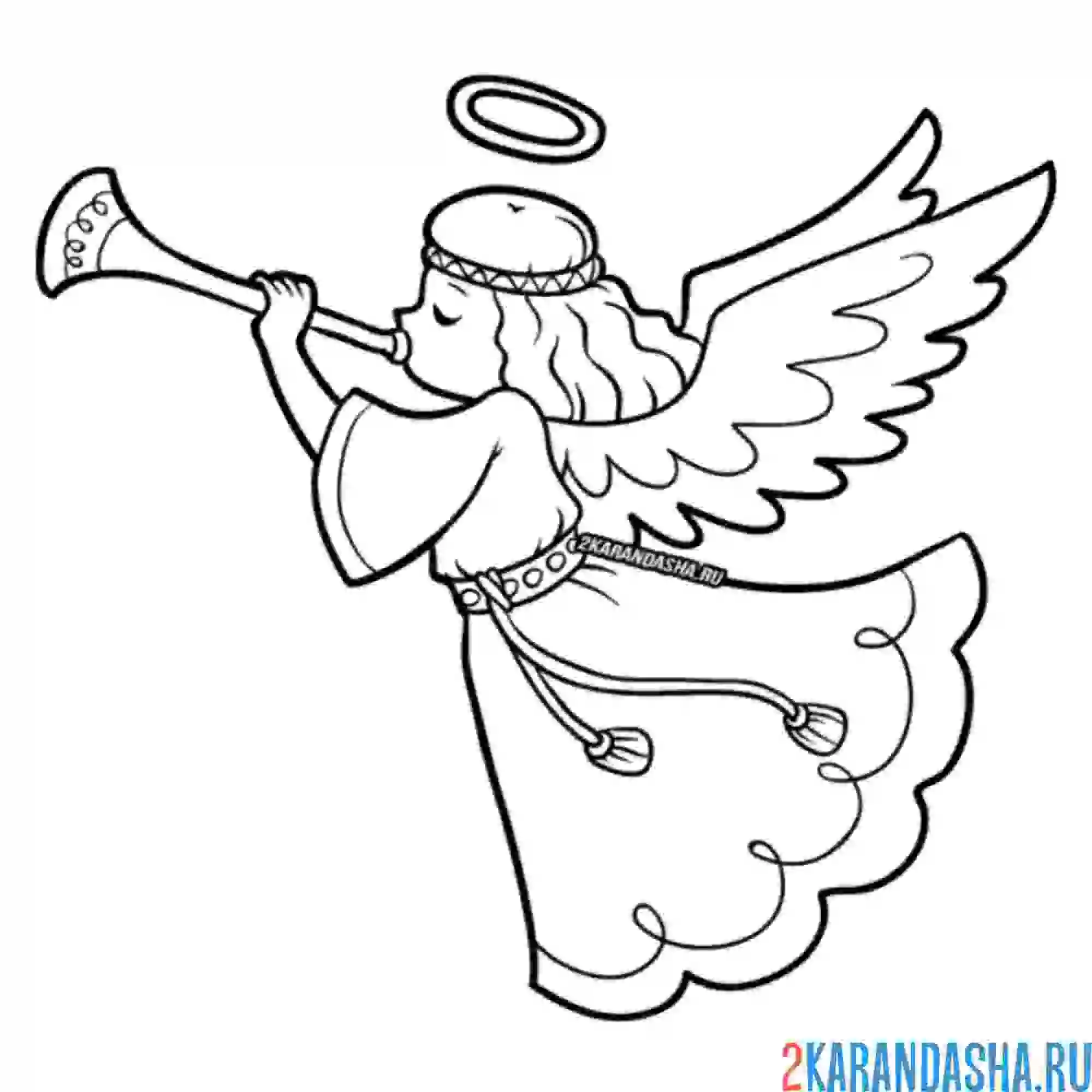 Раскраска ангел с трубой