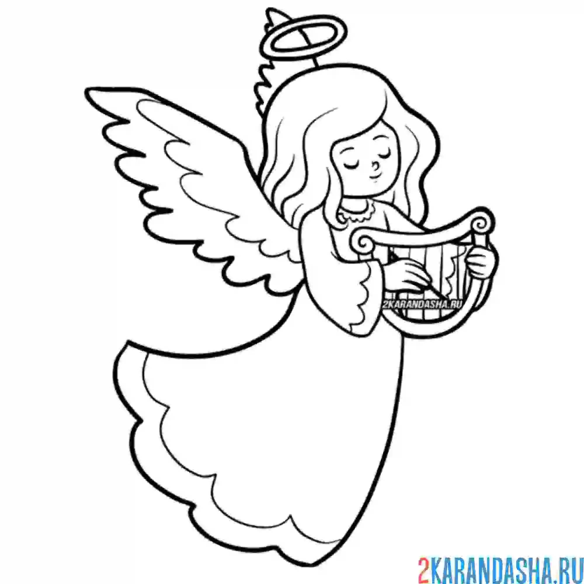 Раскраска ангел играет на инструменте