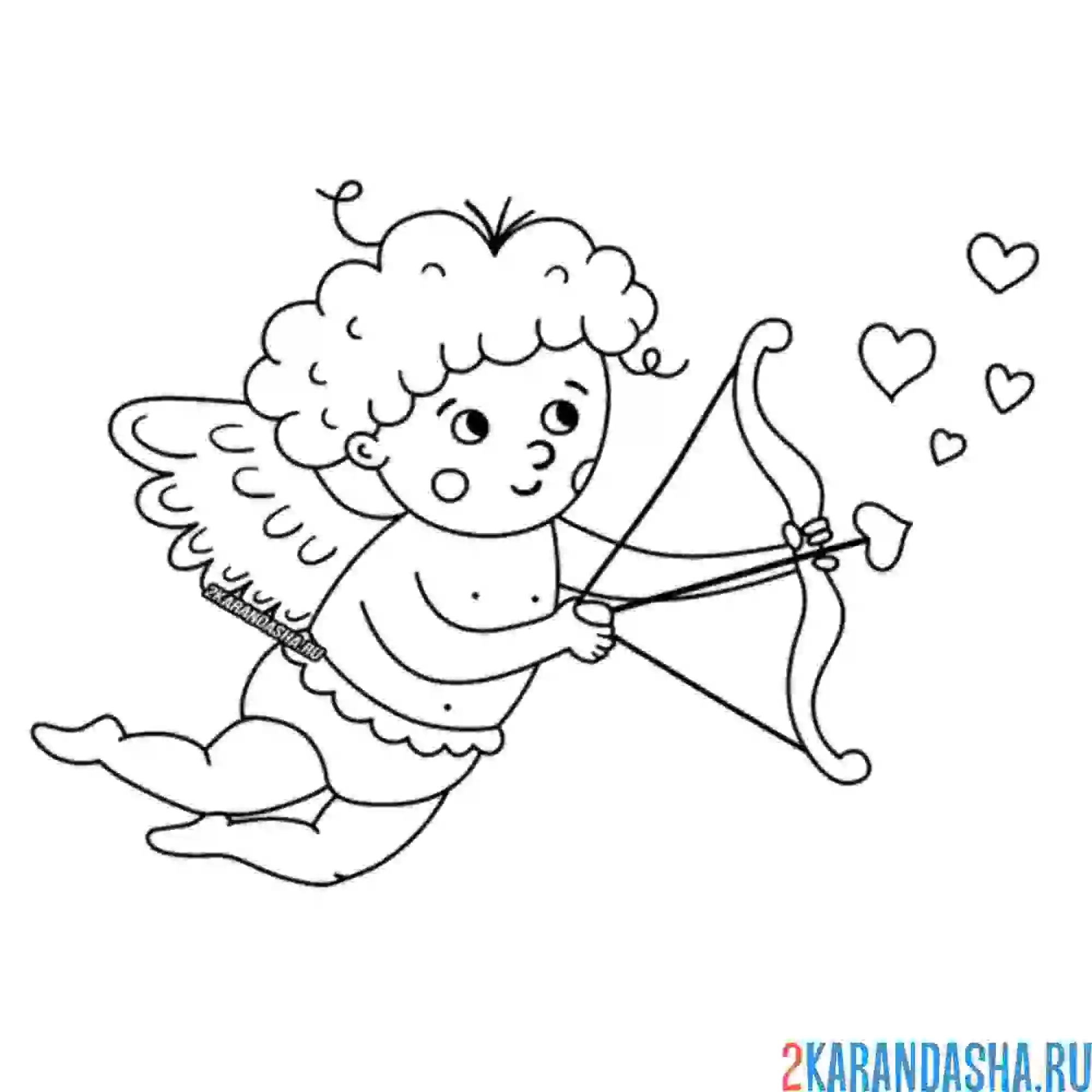 Раскраска ангелок купидон с луком