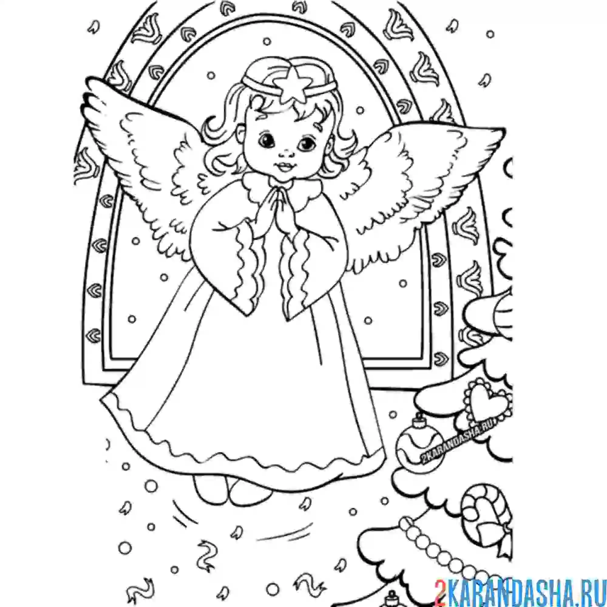 Раскраска рождественский ангелок