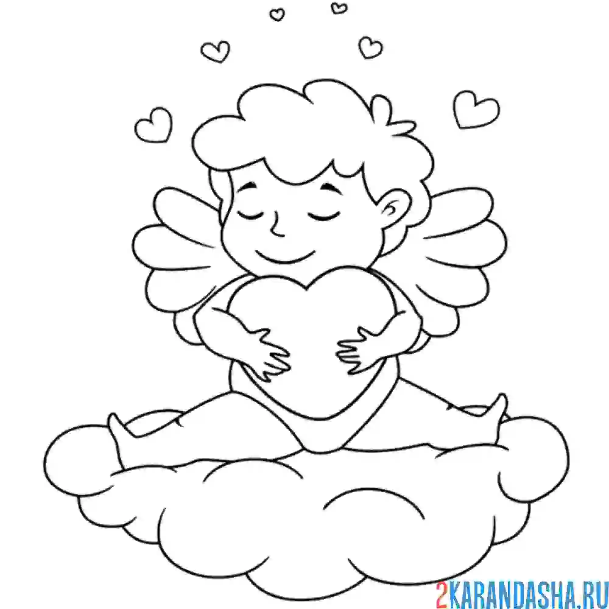 Раскраска милый ангел на облачке