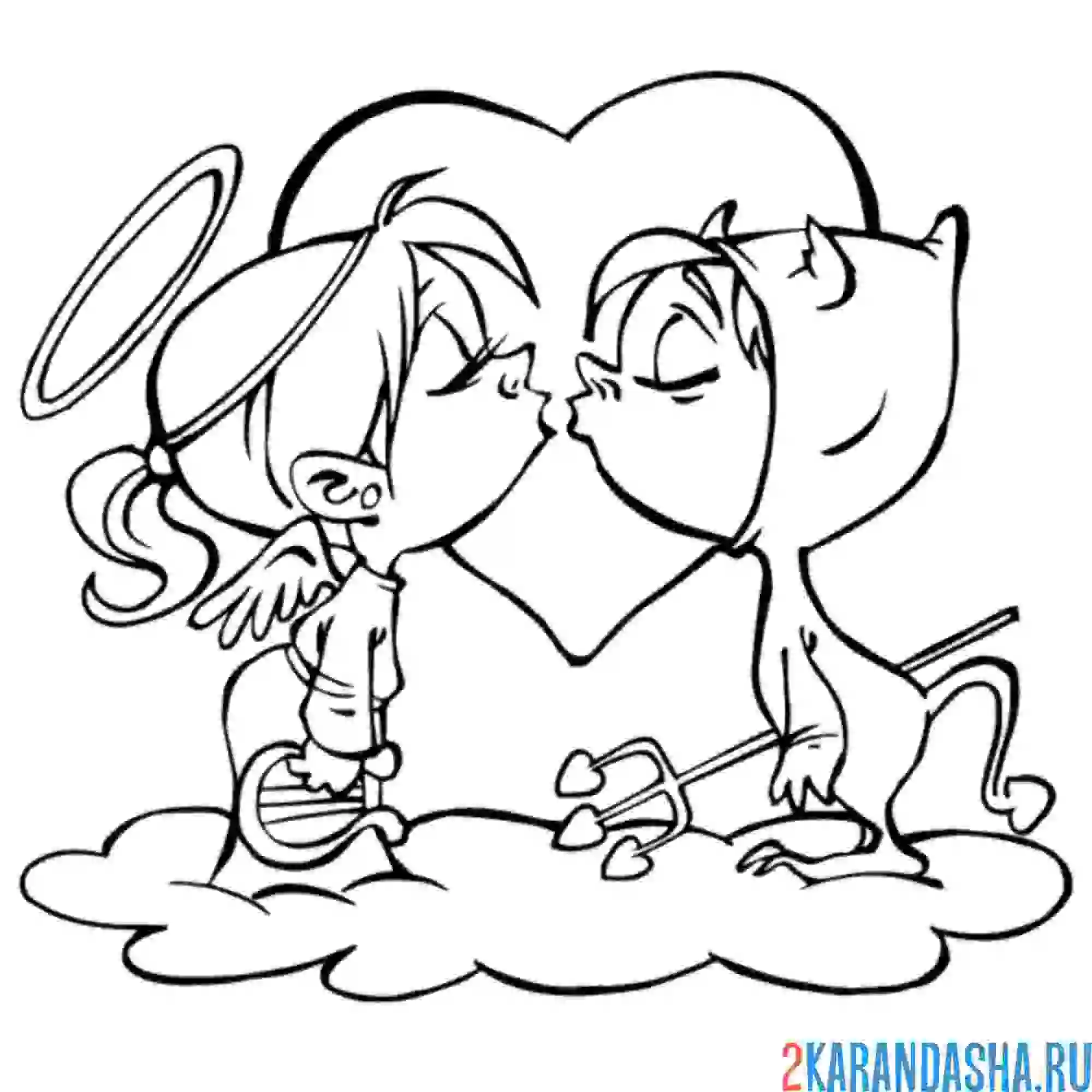 Раскраска ангел полюбил чертика