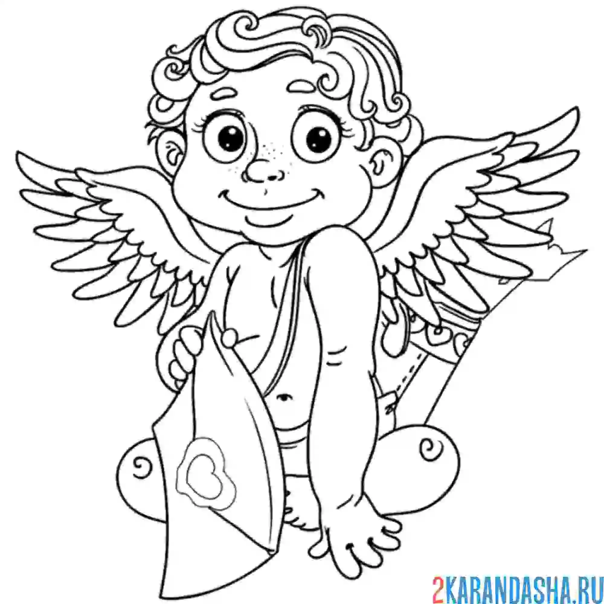 Раскраска валентинка ангел