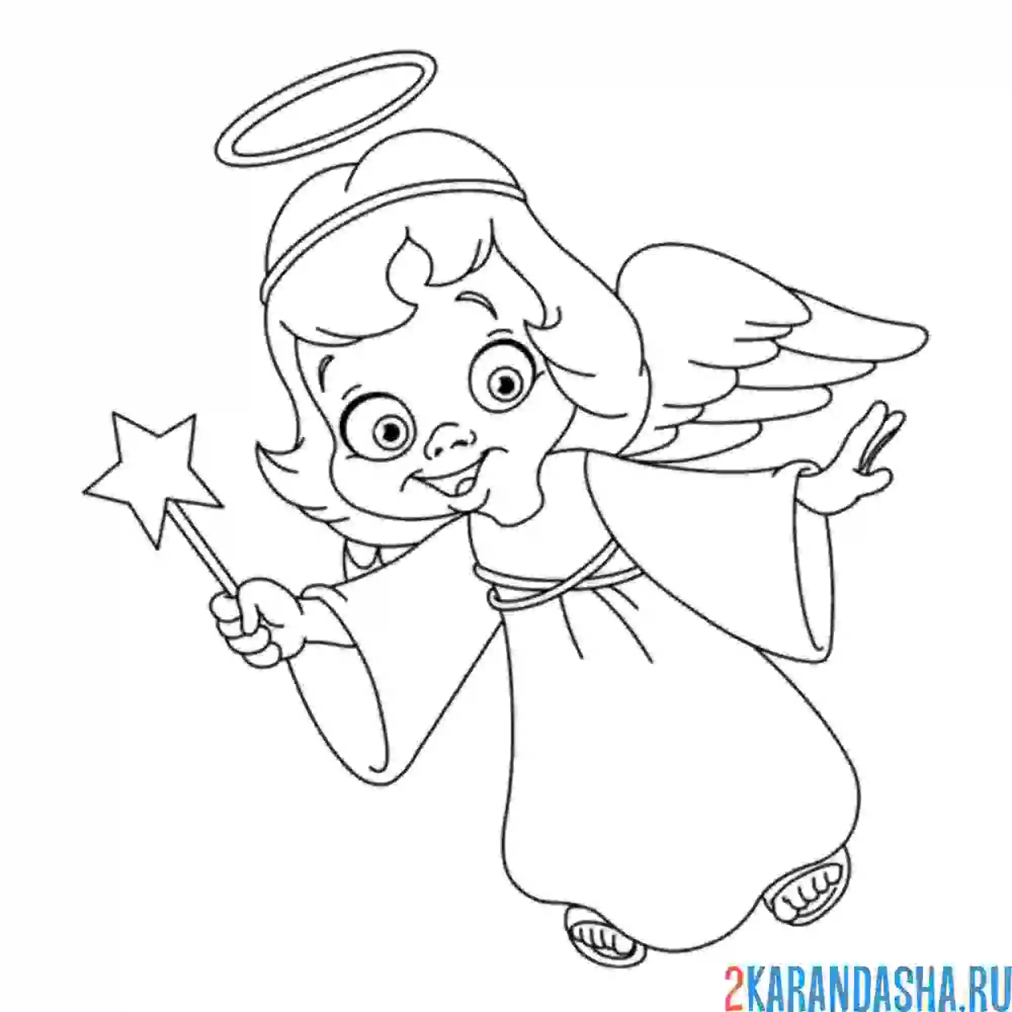 Раскраска ангелок с волшебной палочкой