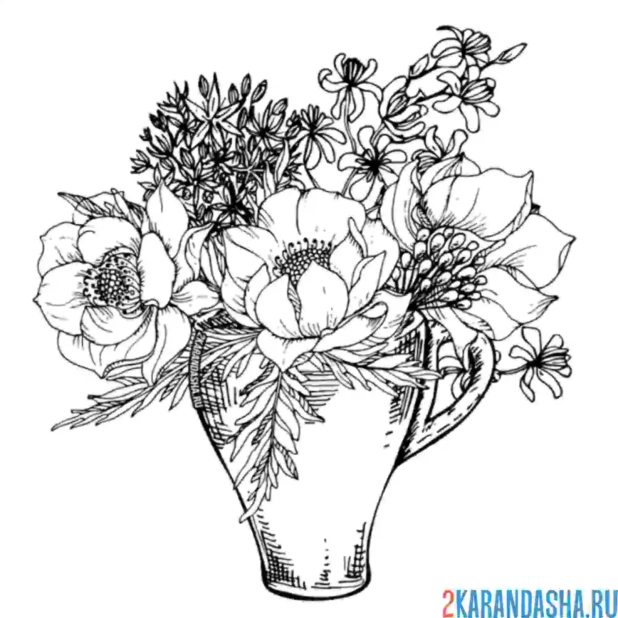 Раскраска полевой букет в вазе