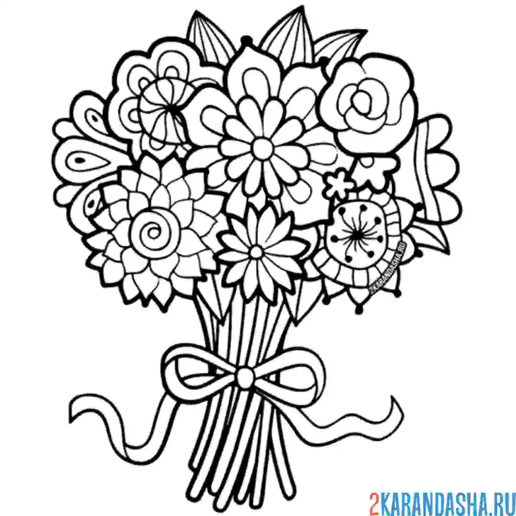 Раскраска полевые цветы с ленточкой