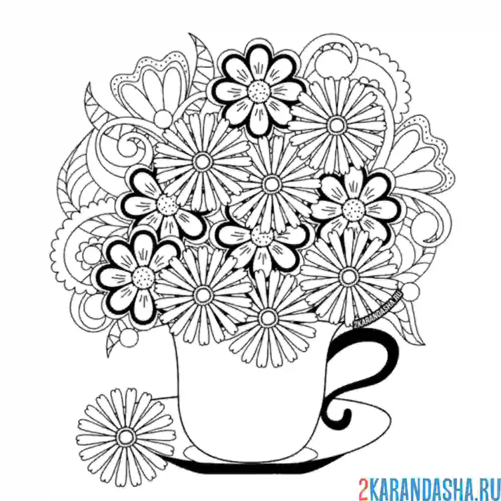 Раскраска дачные цветы в букете